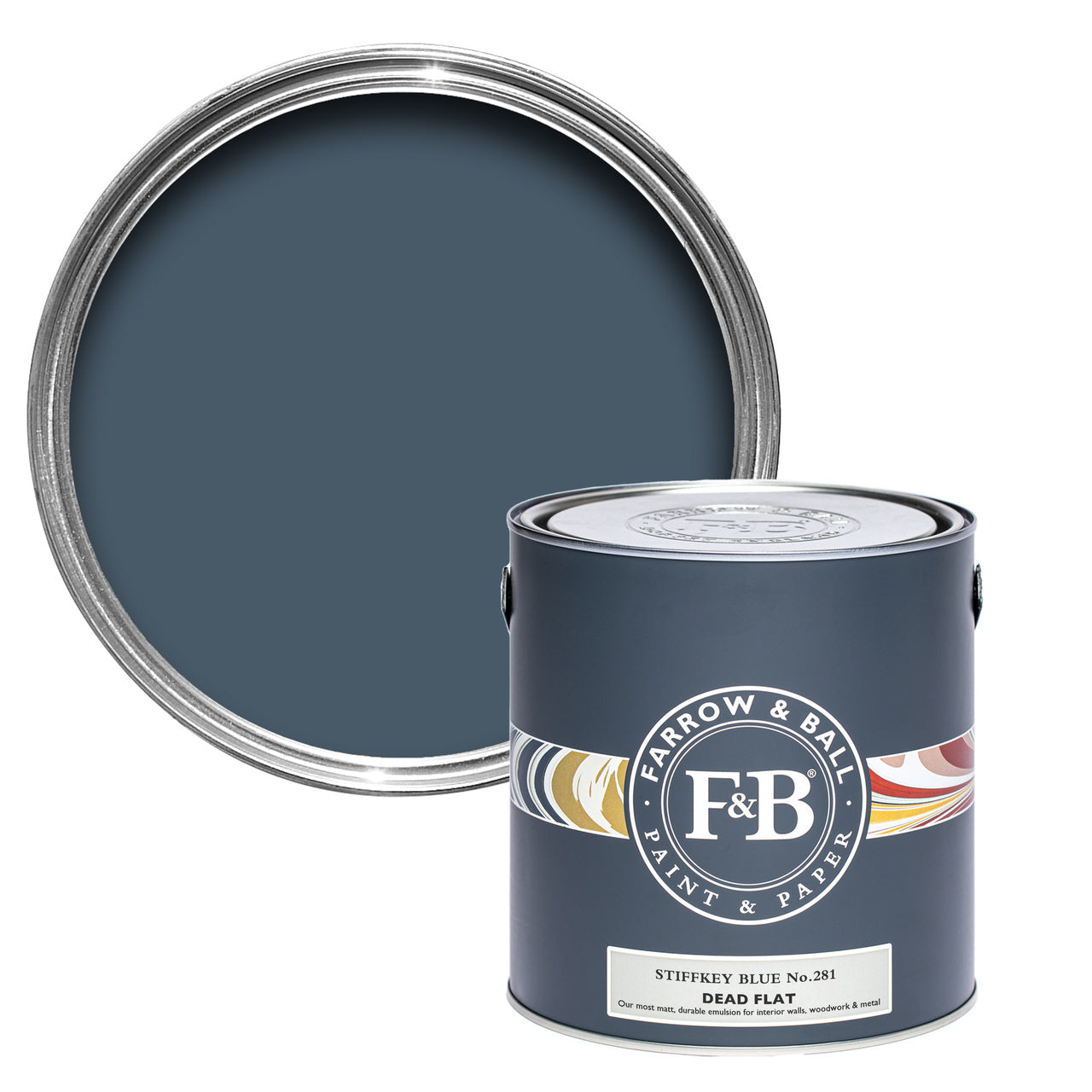 Stiffkey Blue No.281 paint tin and swatch