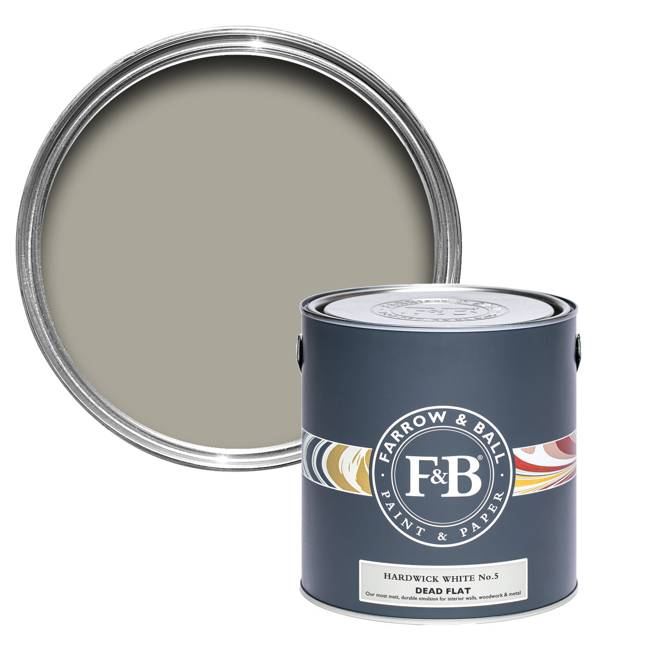 Hardwick White No.5 paint tin and swatch