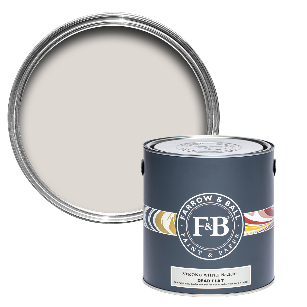 Strong White No.2001 paint tin and swatch
