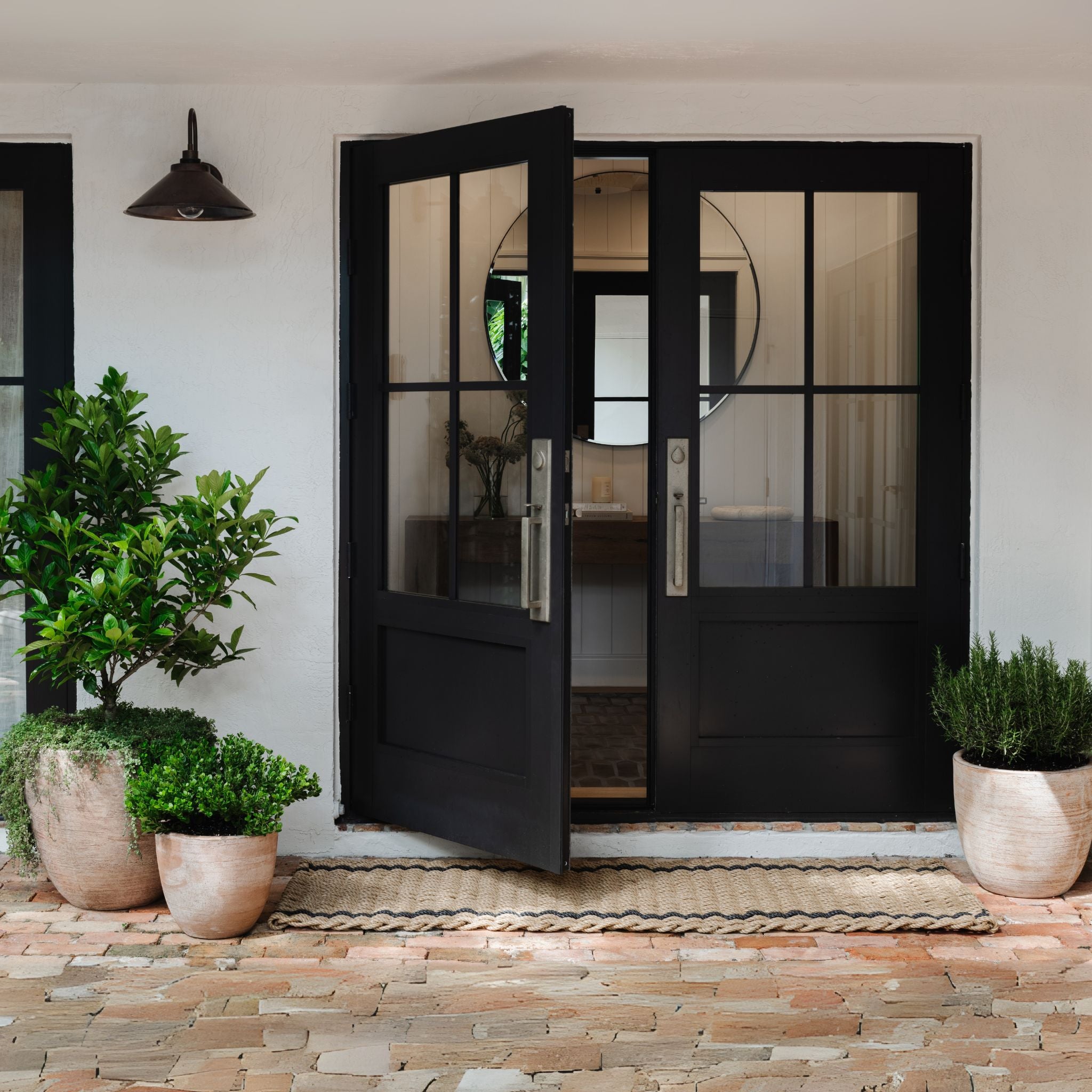 Wheat & Charcoal Stripe Woven Doormat