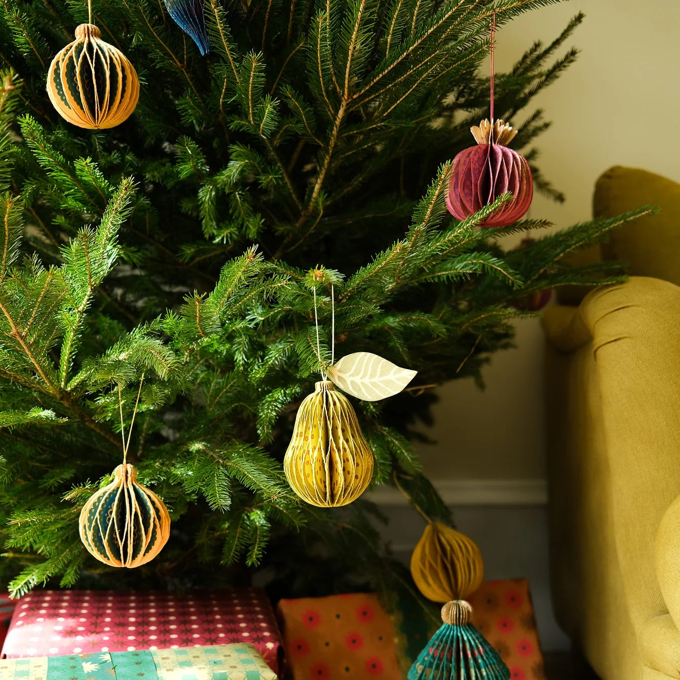 Yellow Bauble Honeycomb Ornament