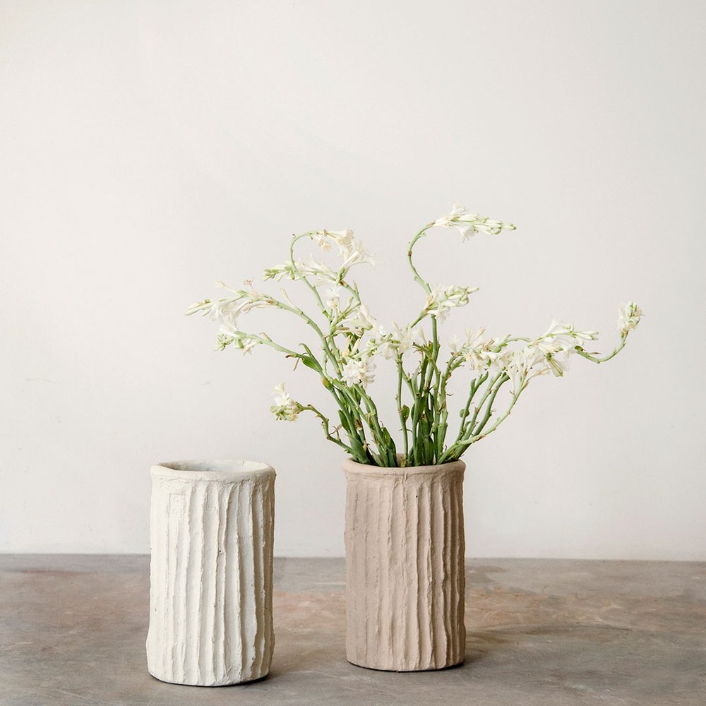 Handmade Cement Vase - Ivory