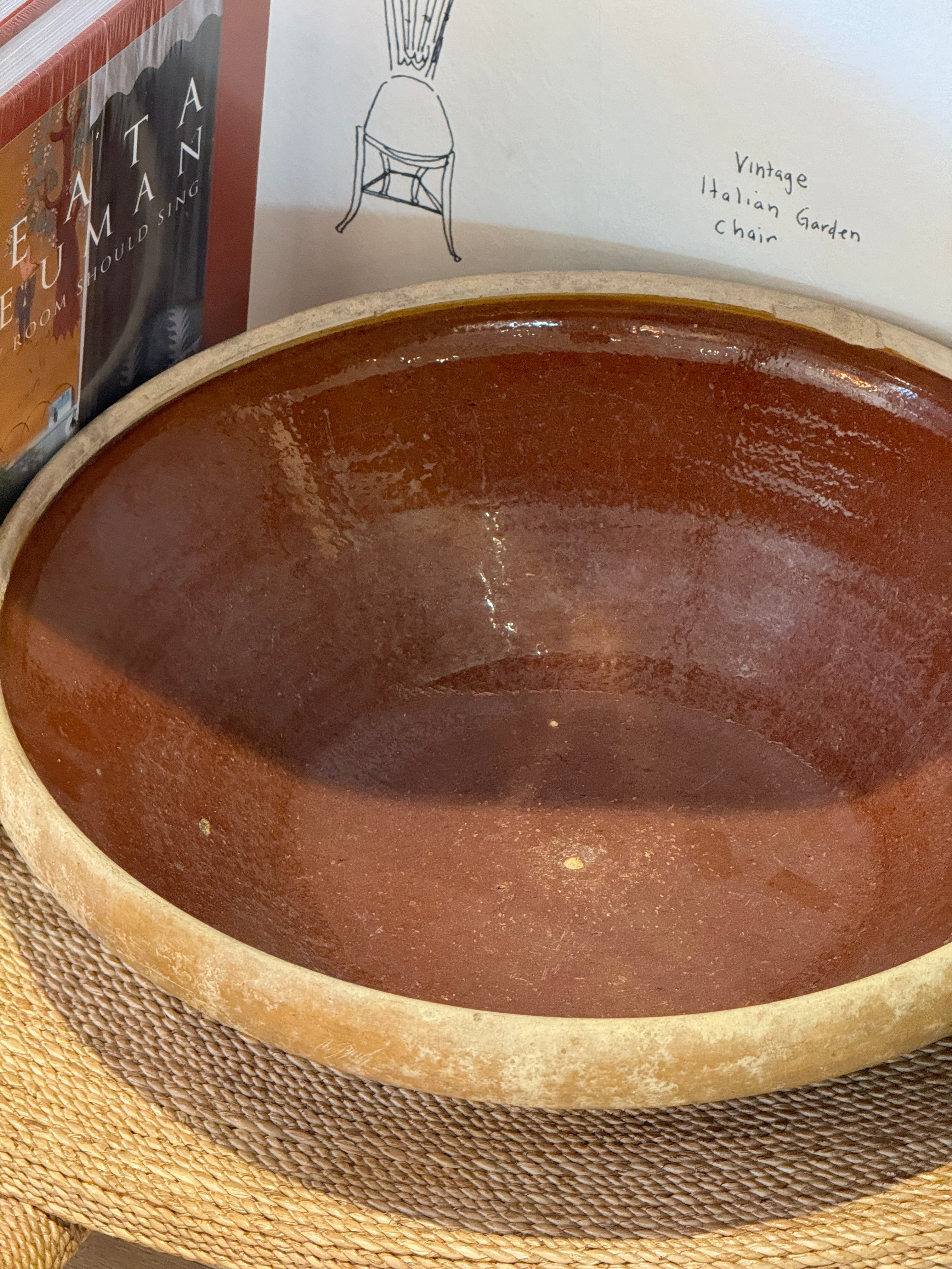 Vintage Hand Painted Ceramic Bowl - Brick Red