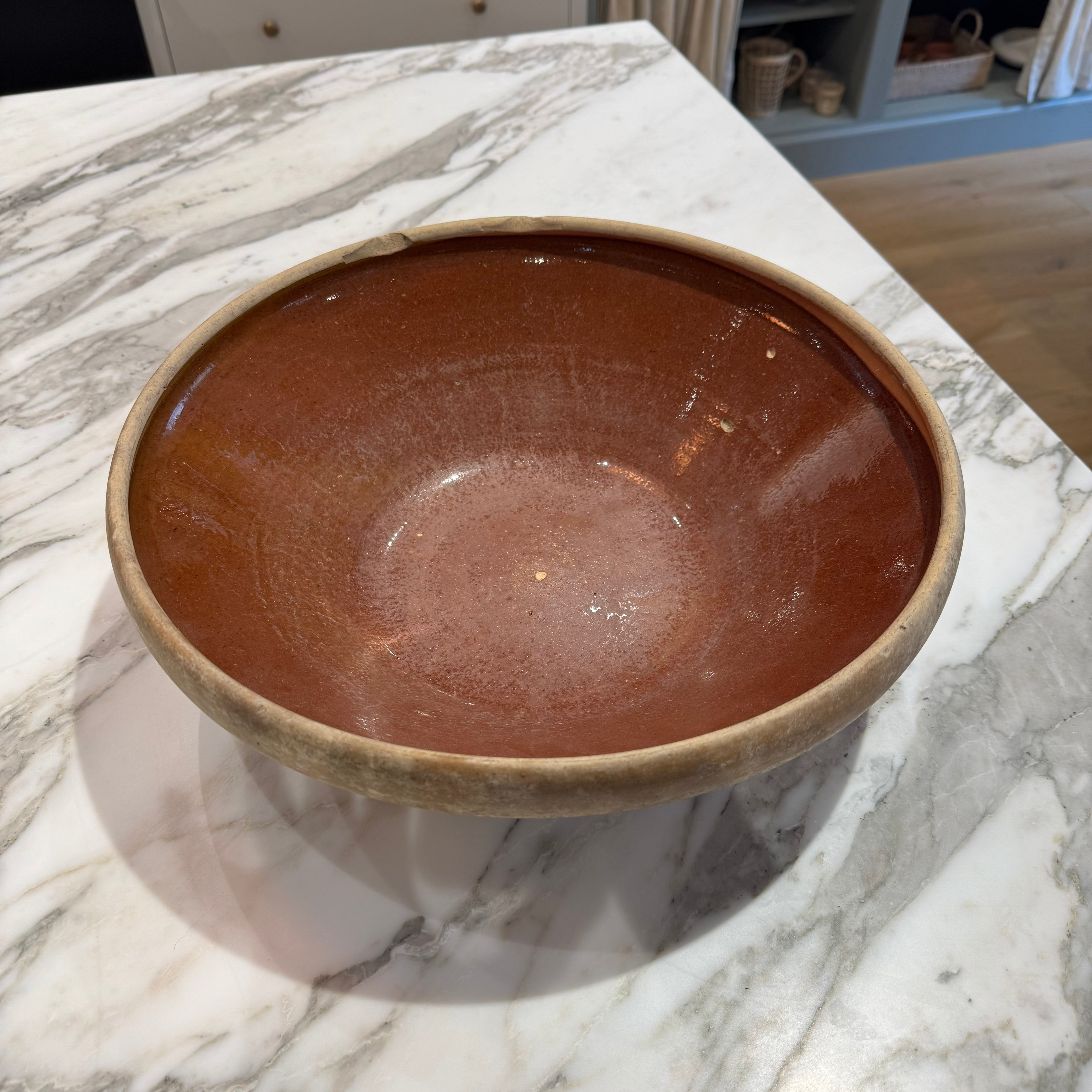 Vintage Hand Painted Ceramic Bowl - Brick Red