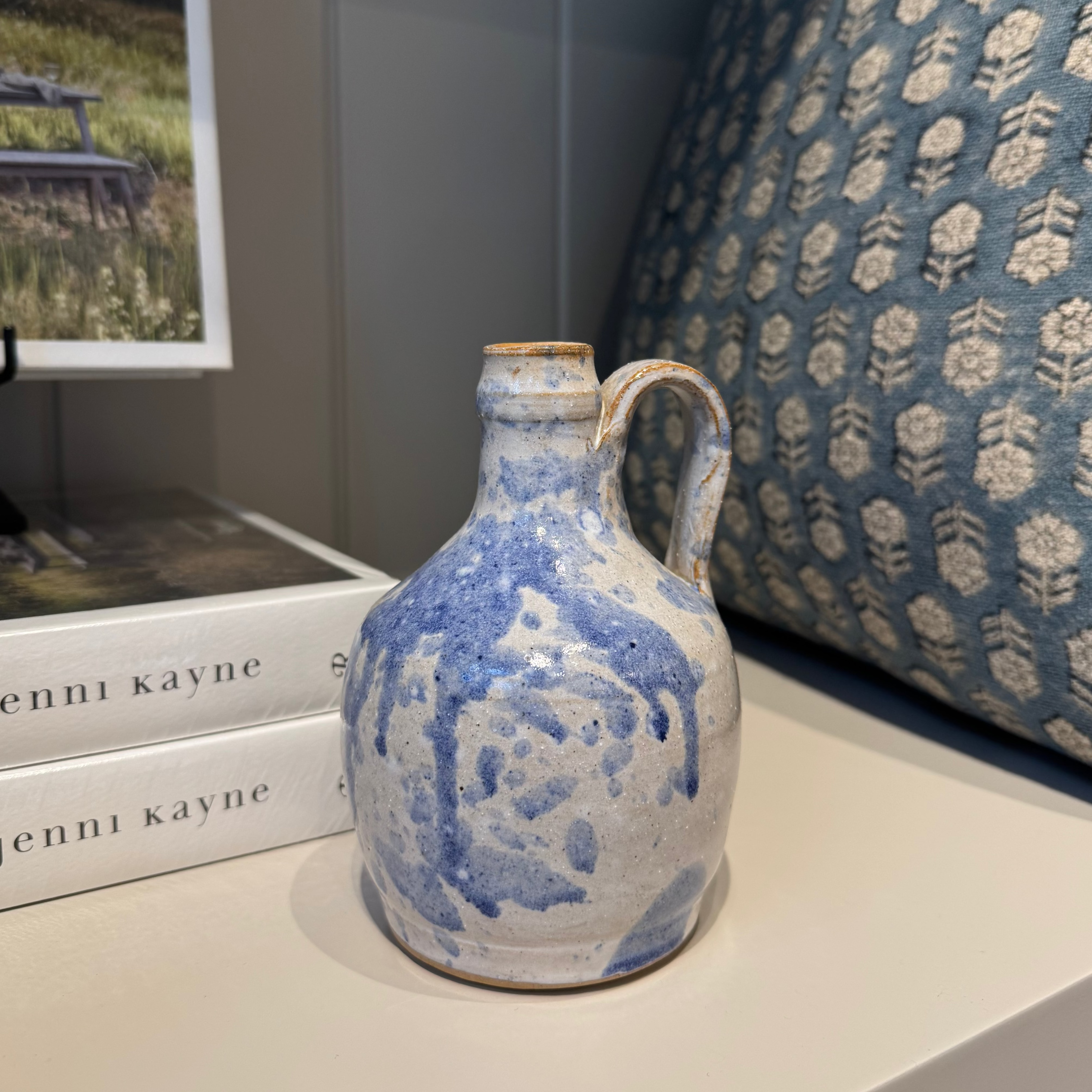 Small Vintage Blue Splatter Jug with Handle