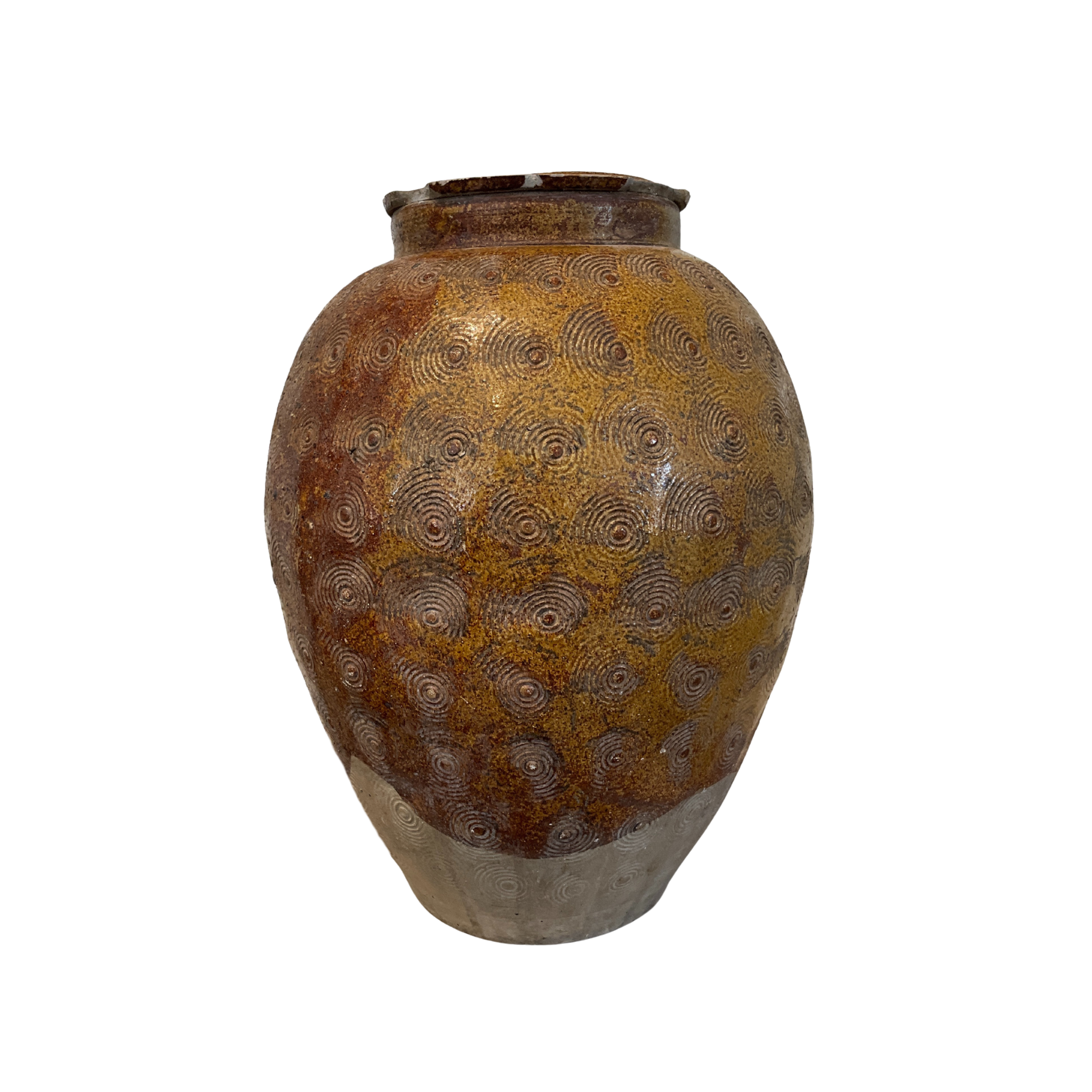 Vintage Brown Ceramic Jar with Circle imprints