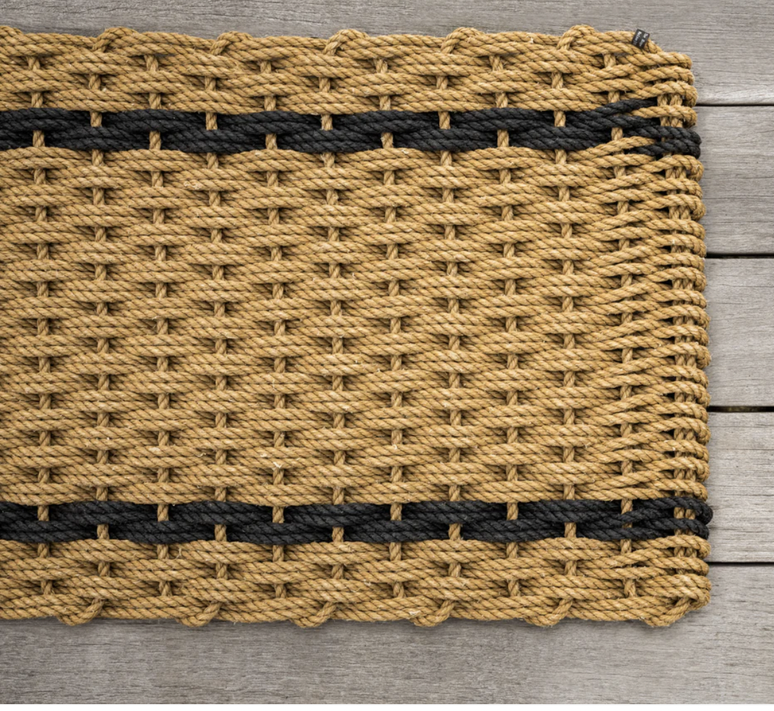 Wheat & Charcoal Stripe Woven Doormat