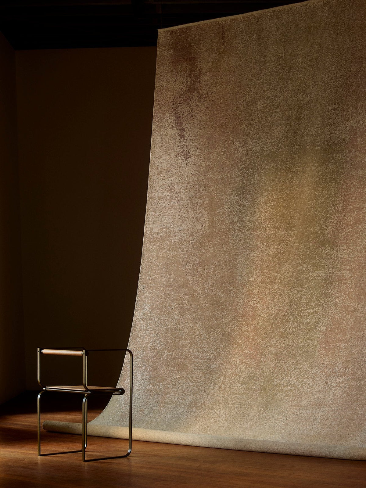 Armadillo Alma Rug in Nectar, hand-knotted wool and silk rug shown in a room setting