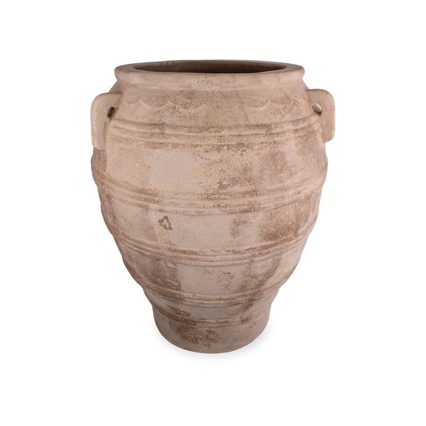 Anterra terra cotta five line jar with handles by The Pottery Patch | Calimia Home