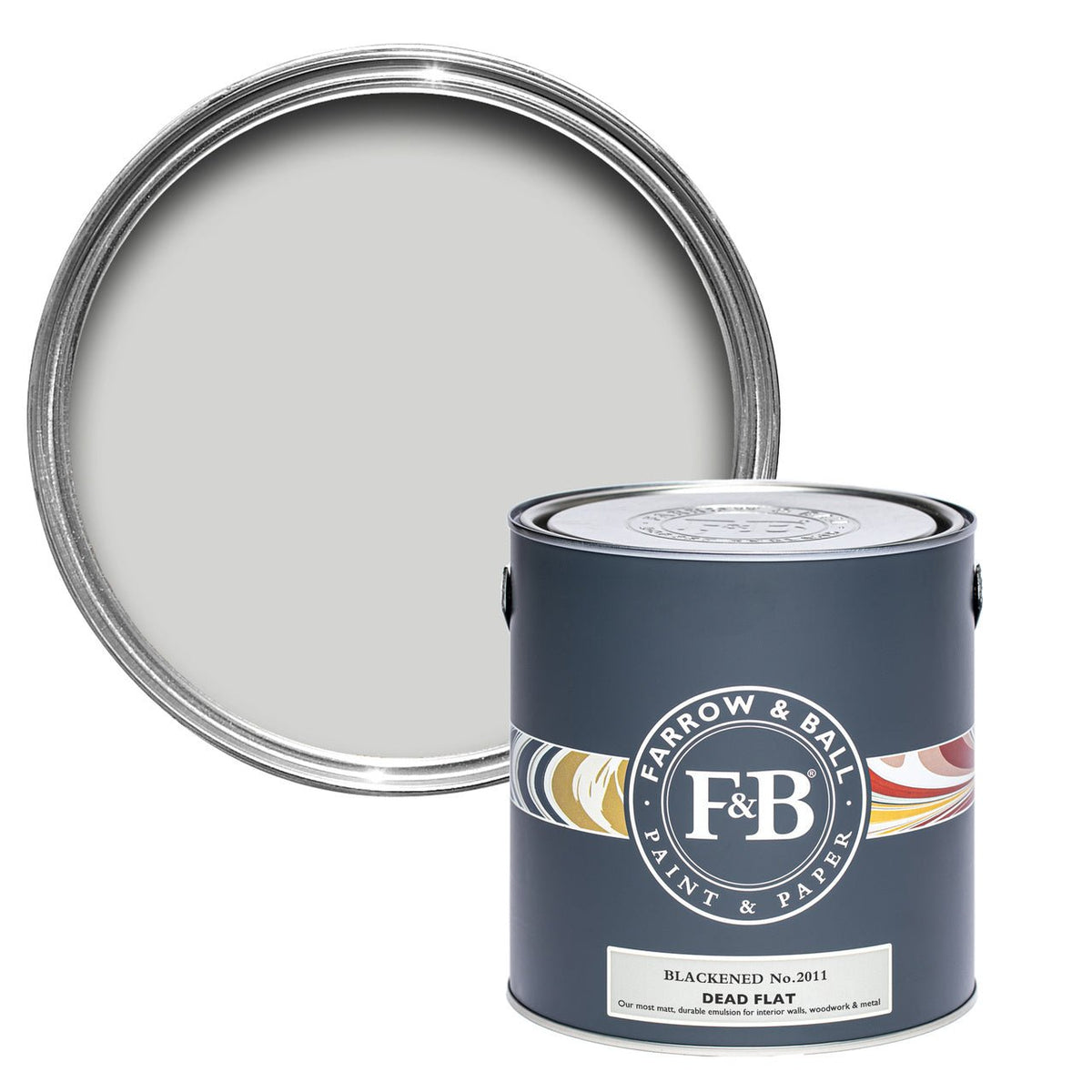 Farrow & Ball Blackened No.2011 paint tin and color swatch
