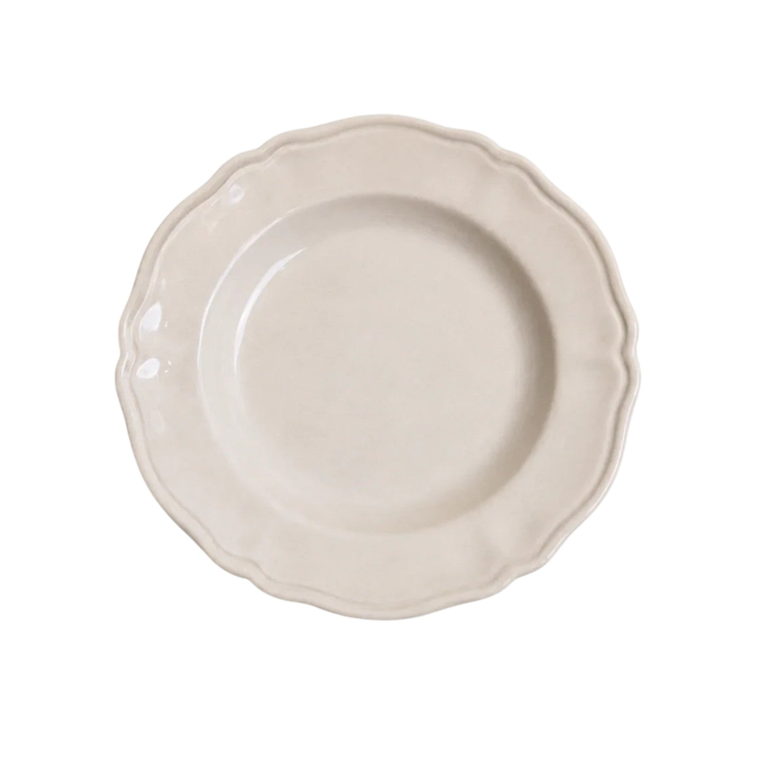 Calimia Home Flora Classico pasta bowl in cream ceramic with a scalloped edge and 18th-century Italian design