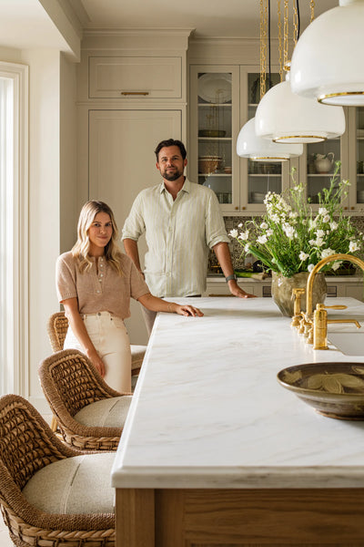 Gustaf Svensson and Monique Miller, founders of Calimia Home, in a kitchen designed by the studio