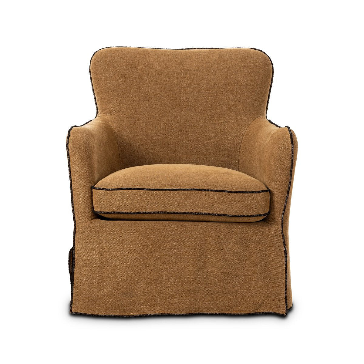 Devon Slipcover Swivel Chair in Broadway Gilt – front view
