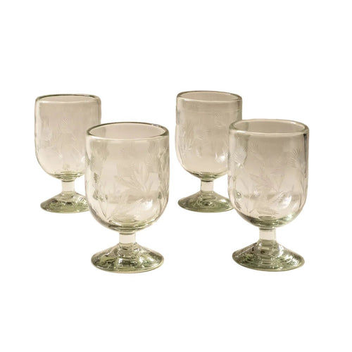 Etched Thistle Wine Glass - Clear