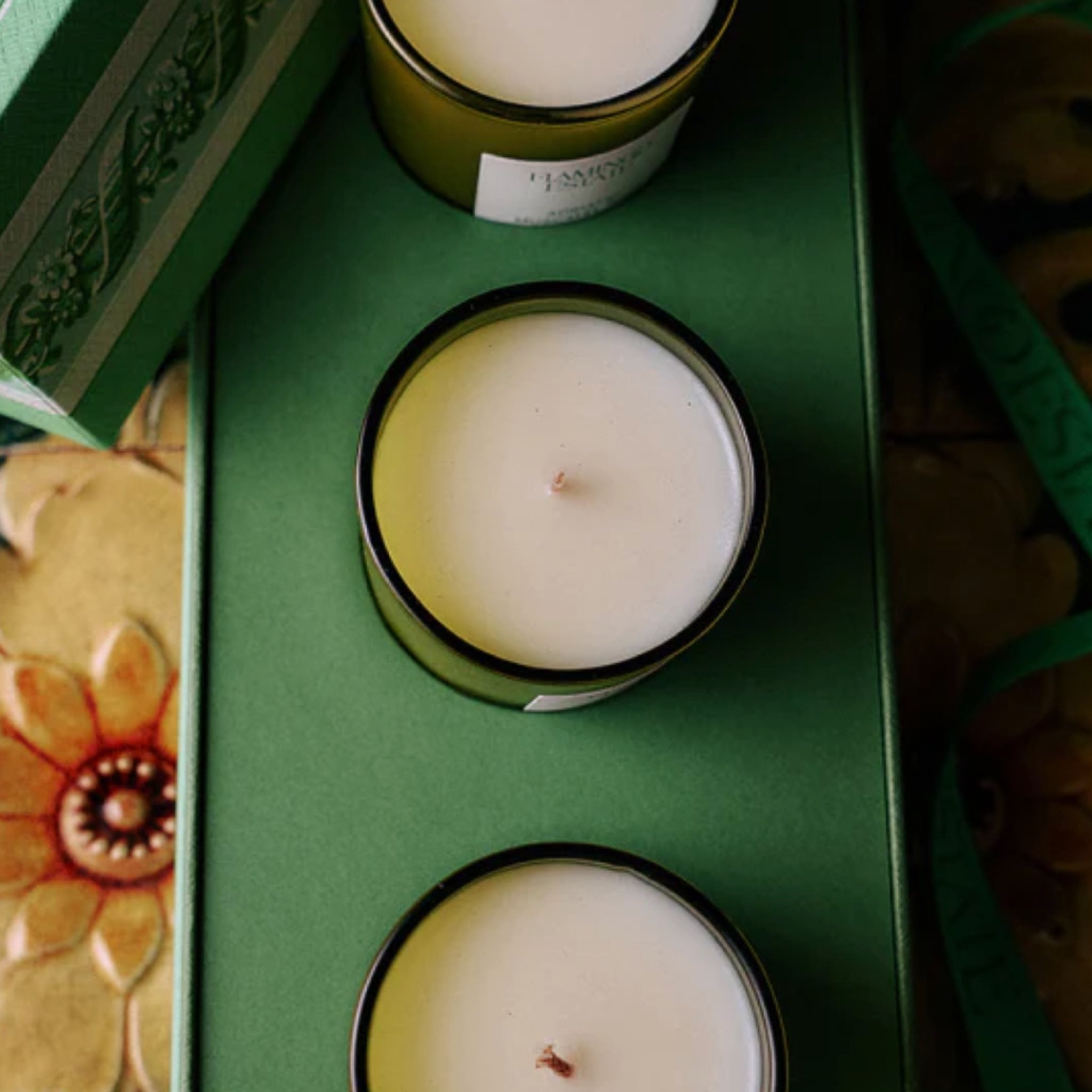 Top-down view of the Mini Three Brothers Candle Set by Flamingo Estate