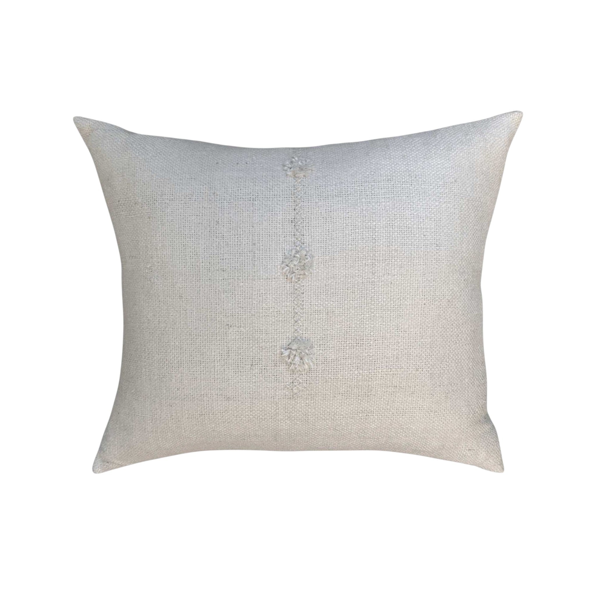 Flora Ivory Pillow by One Bi One — Belgian linen with hand-embroidered rosette motifs, handcrafted in Gothenburg, Sweden