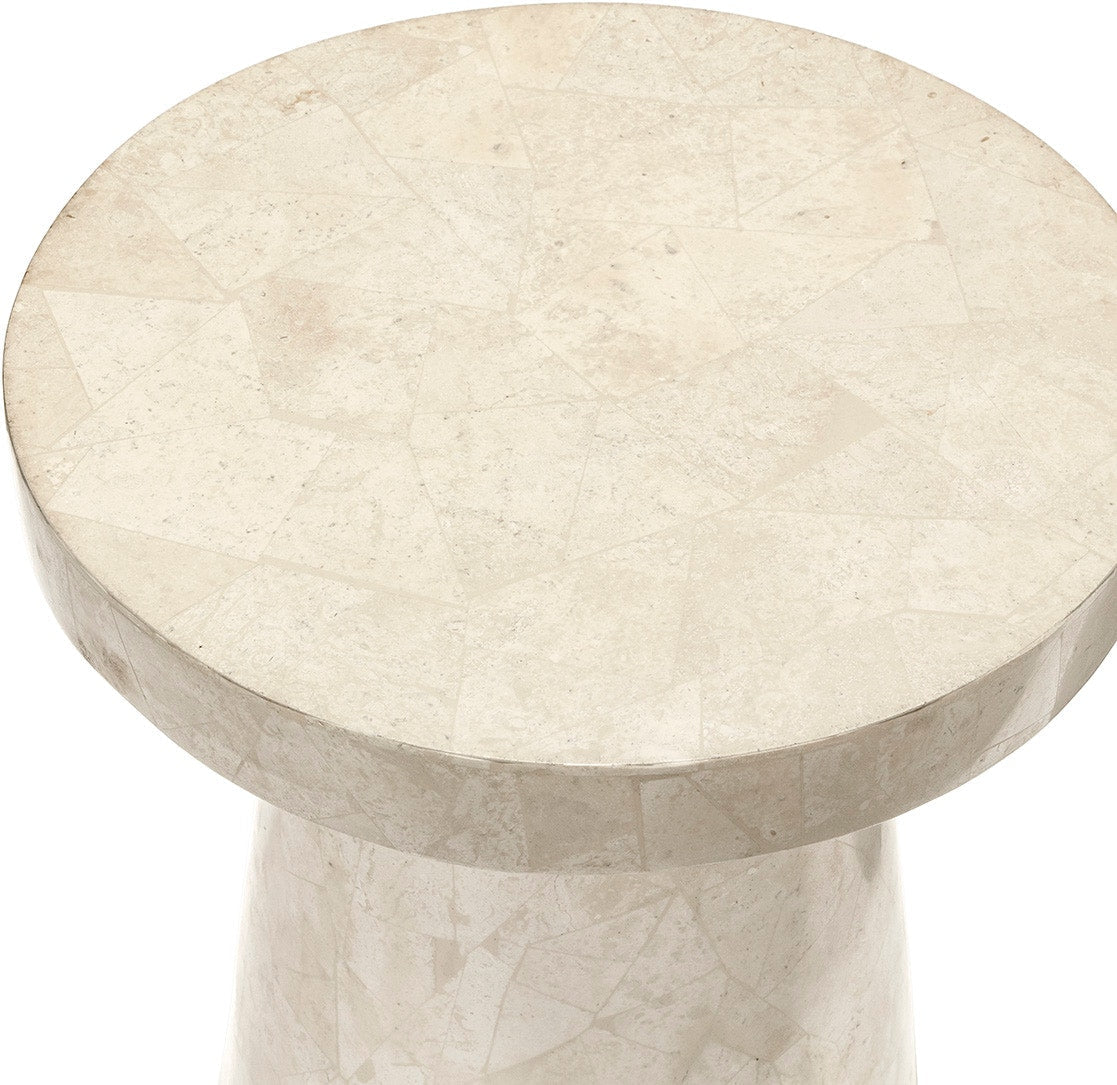 Foley Stone Outdoor Side Table displayed in garden room