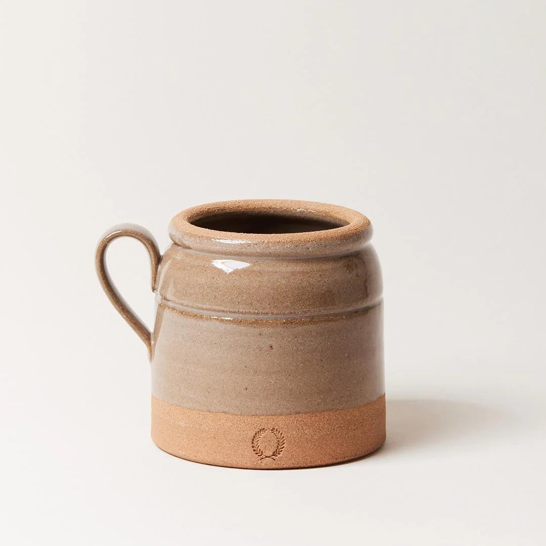 French Country Crock flax glaze on kitchen counter, Farmhouse Pottery