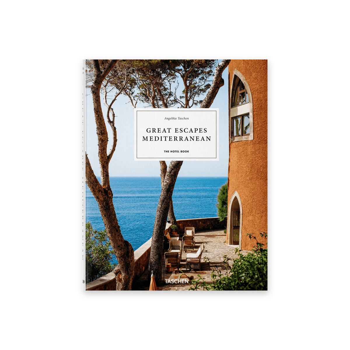 Calimia Home Great Escapes Mediterranean hotel book featuring a coastal villa terrace overlooking the blue sea.