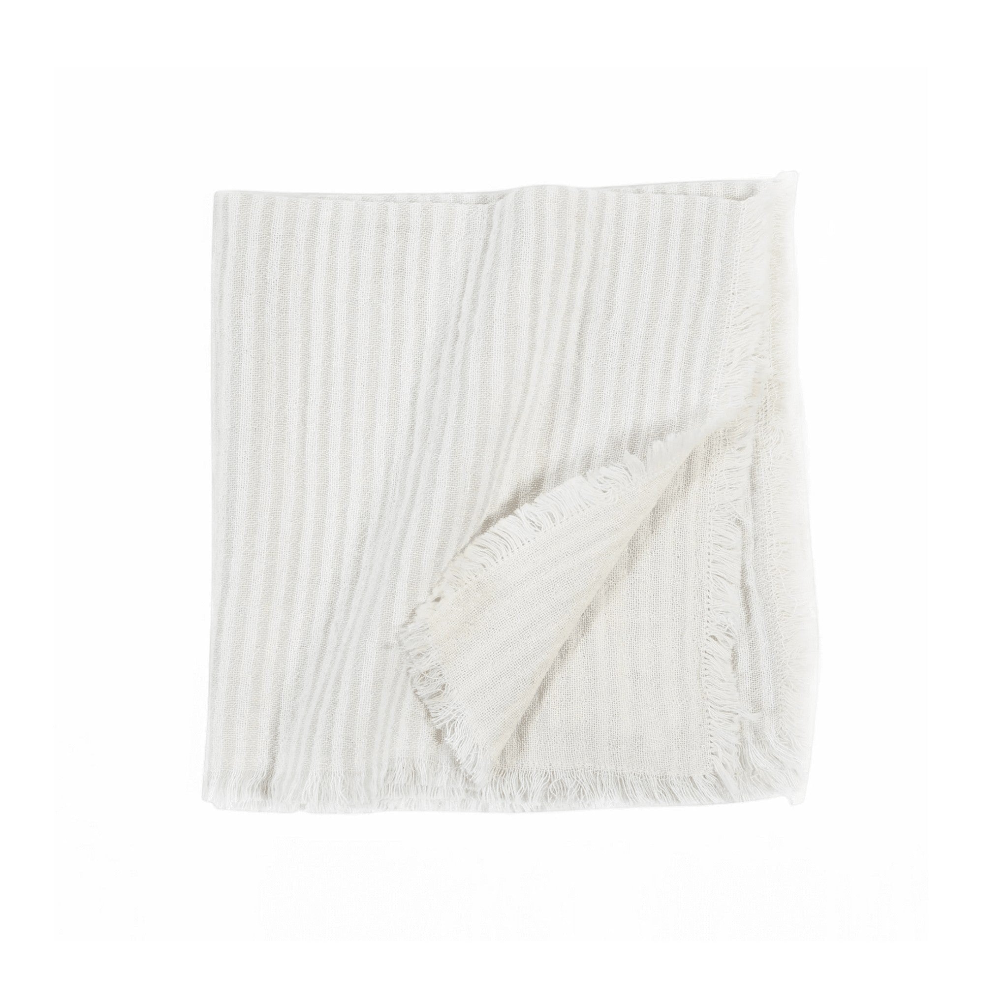 Pom Pom At Home Healdsburg napkins in ocean blue with thin stripes and a textured fringe edge, set of four.