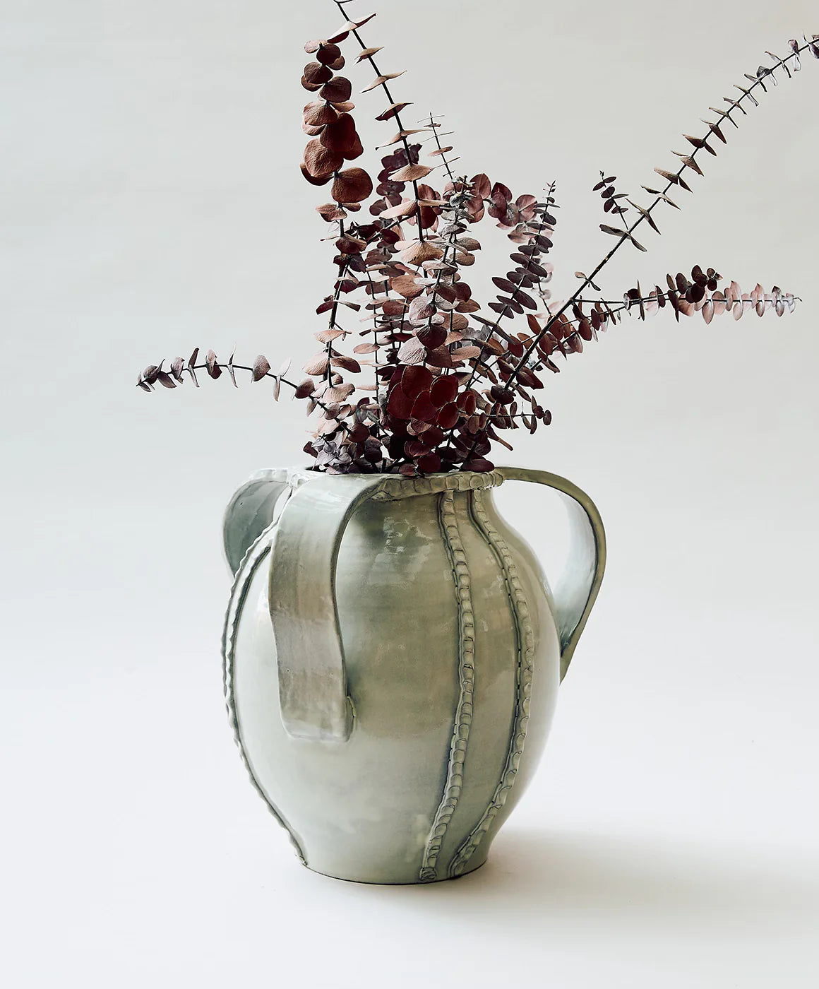 Assisi Triple Handled Vase in Dove Grey, sculptural handmade Italian ceramic by the Radi brothers