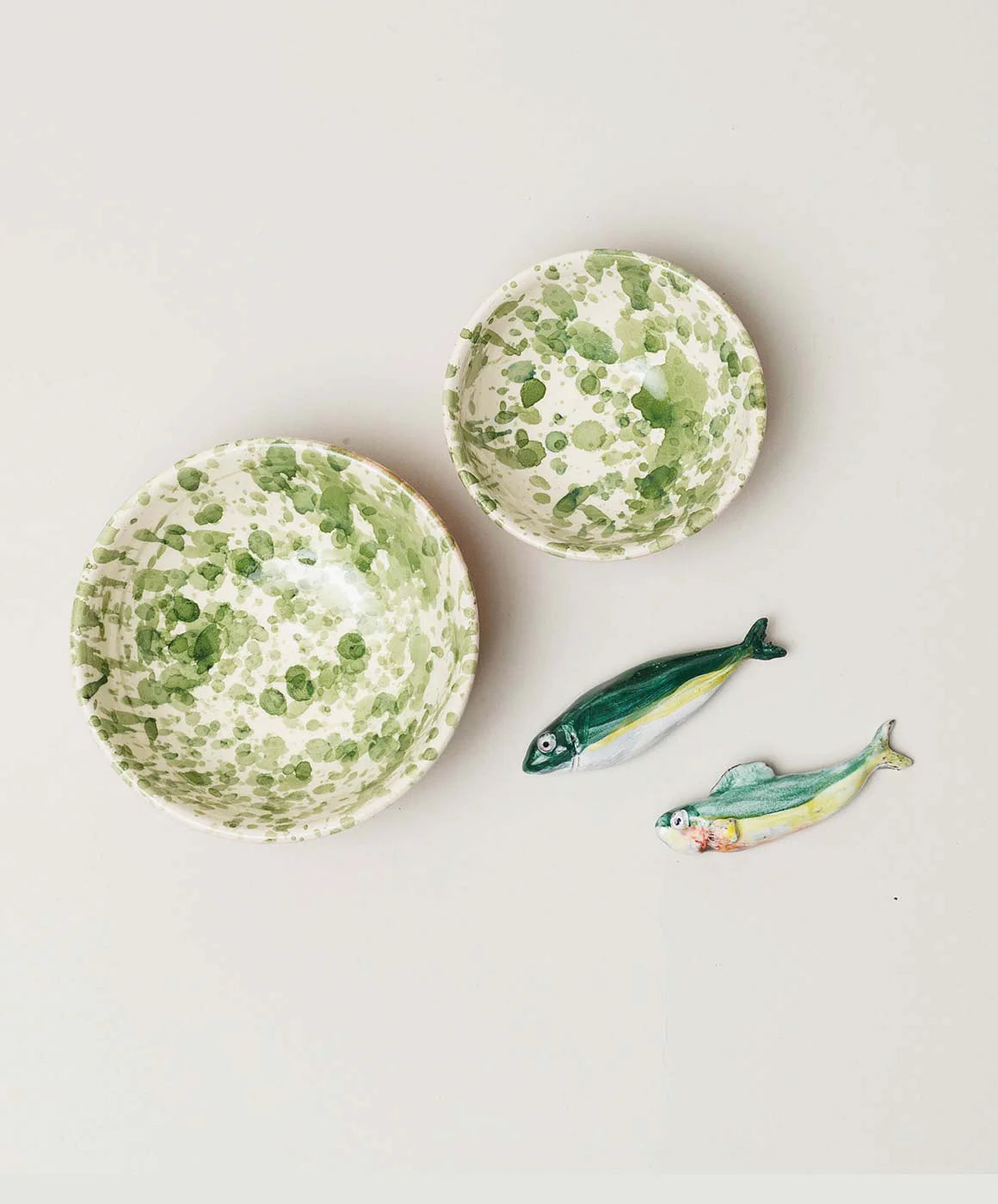 Montegranaro Splatterware Oil & Salt Dish Set - Green