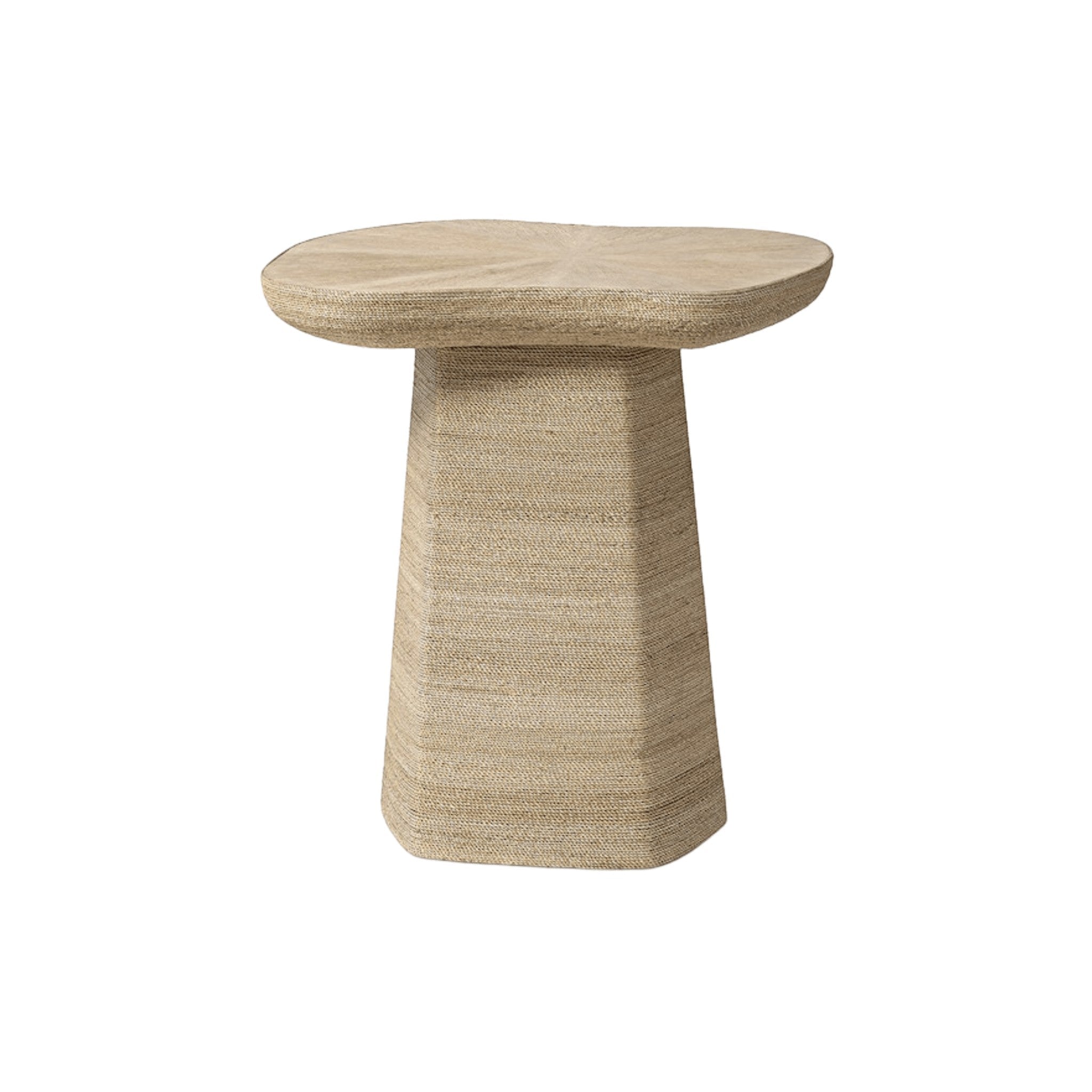 Calimia Home Iliana side table with hand-twisted natural abaca rope wrapping and a cerused oak veneer top.