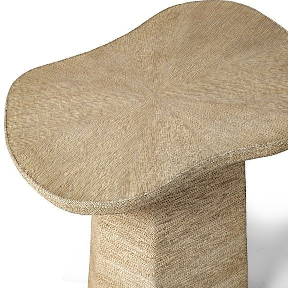Calimia Home Iliana side table with a cerused oak veneer top and hand-twisted natural abaca rope base.