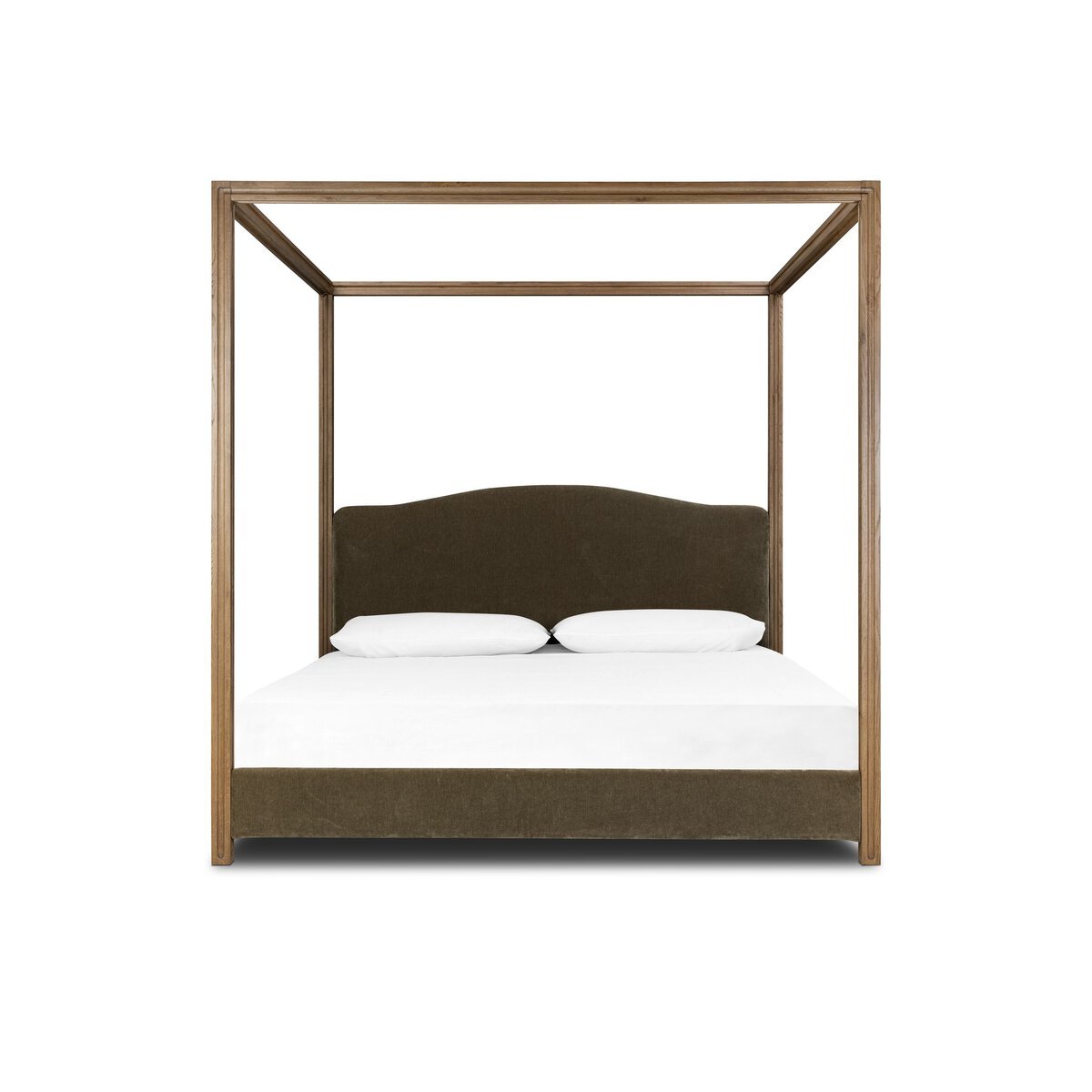 Jodie Canopy Bed in Malmo Olive – front view