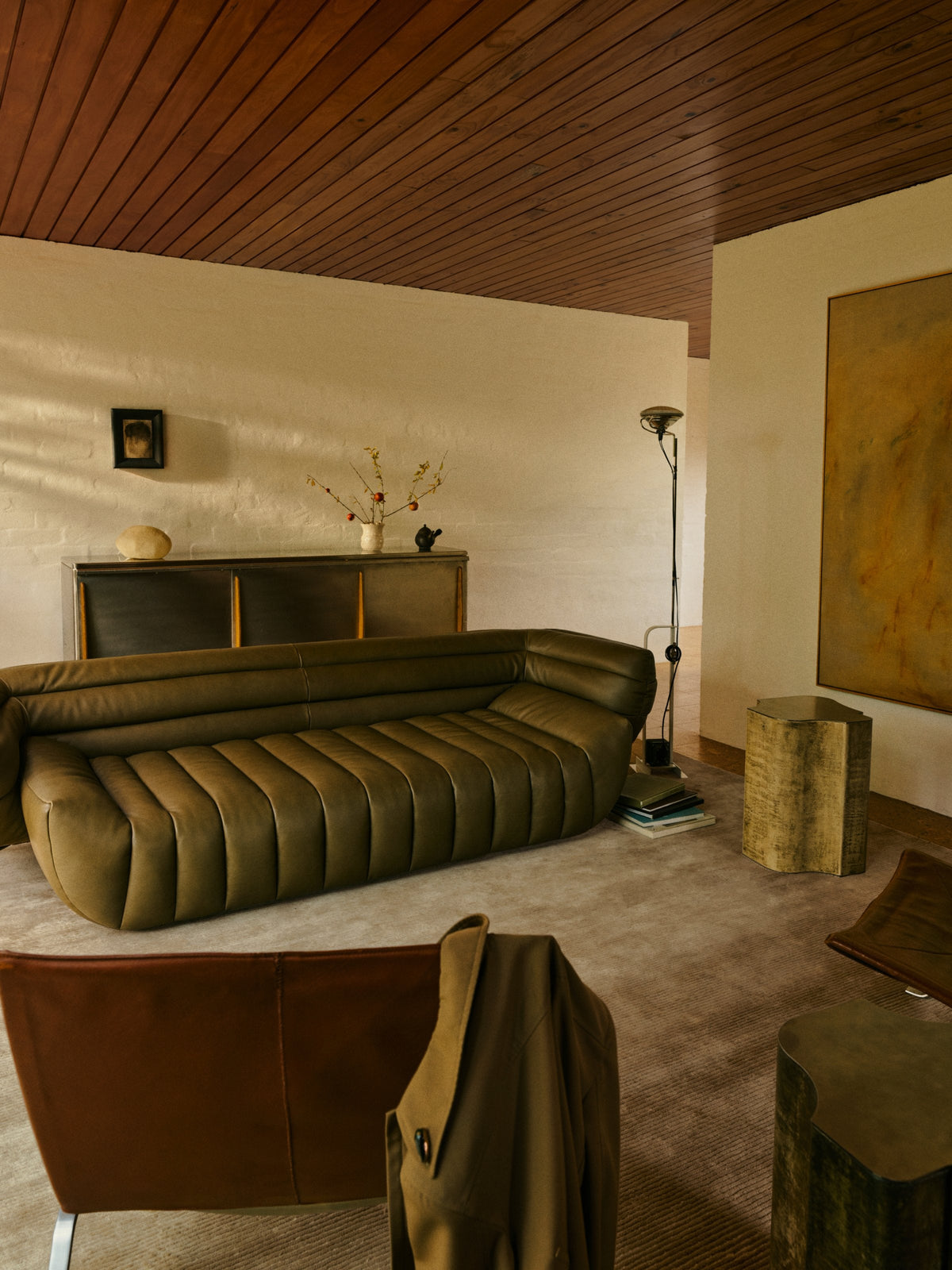 Lathe Rug by Armadillo, hand-knotted jute rug, styled in a room at Calimia Home