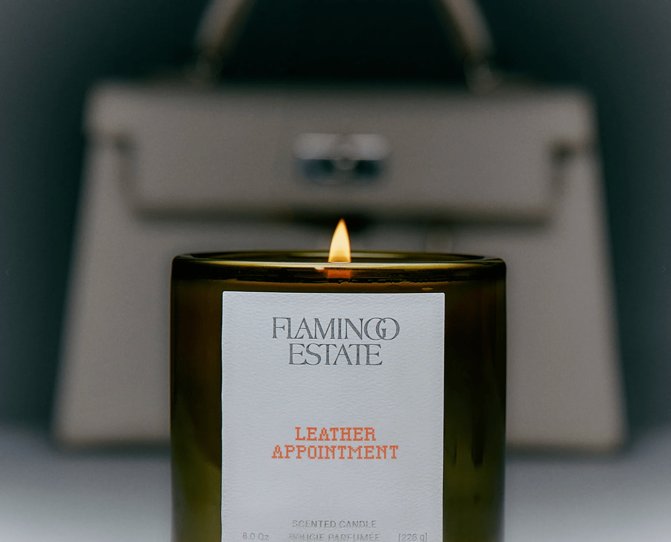 Flamingo Estate Leather Appointment Candle lifestyle shot