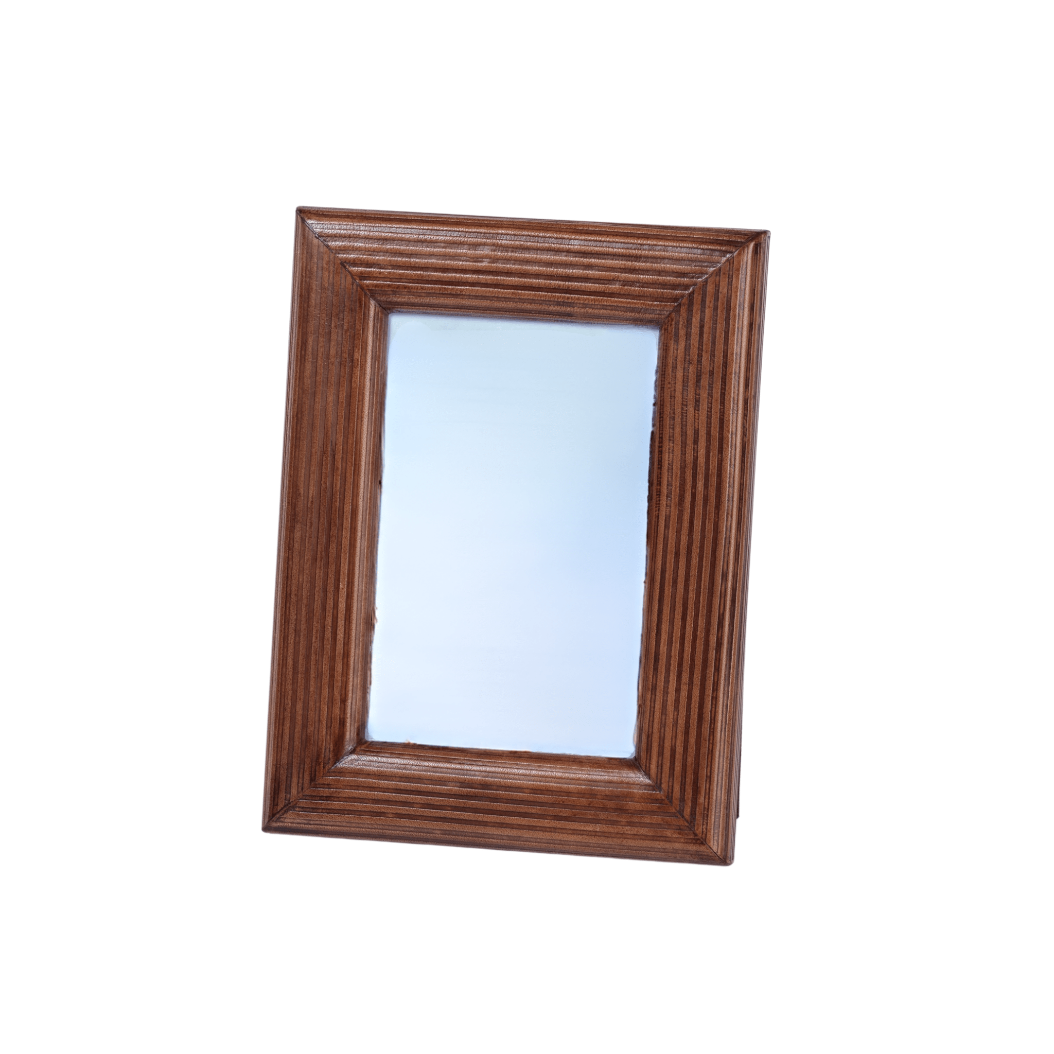 Leather Photo Frame with leather-wrapped border, clean minimal profile, front view