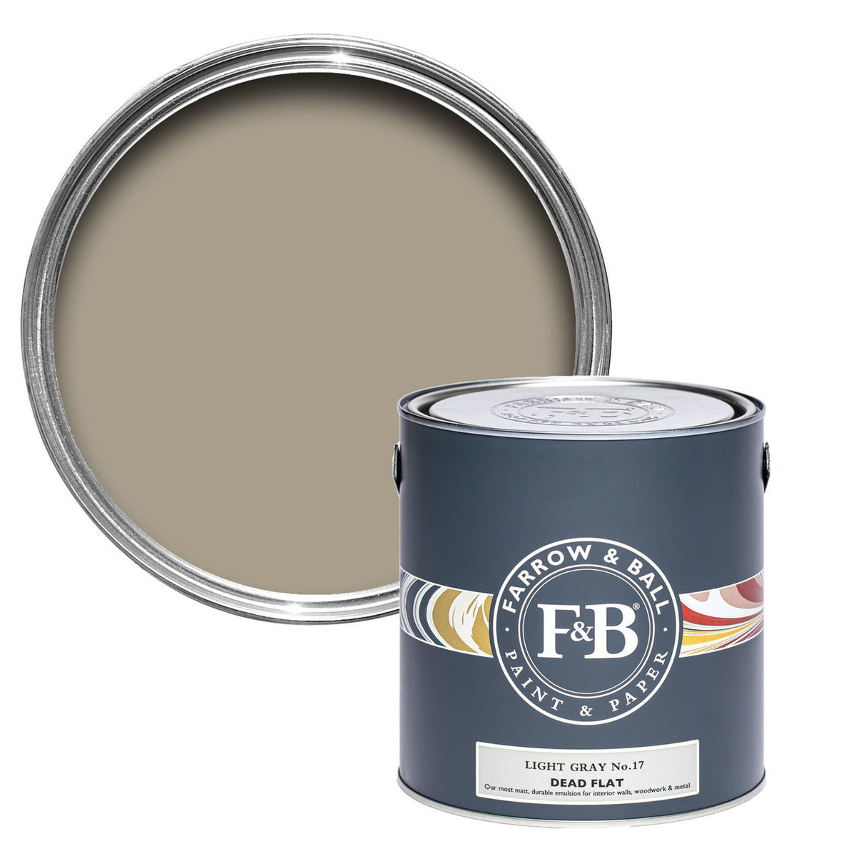 Farrow & Ball Light Gray No.17 paint tin and color swatch