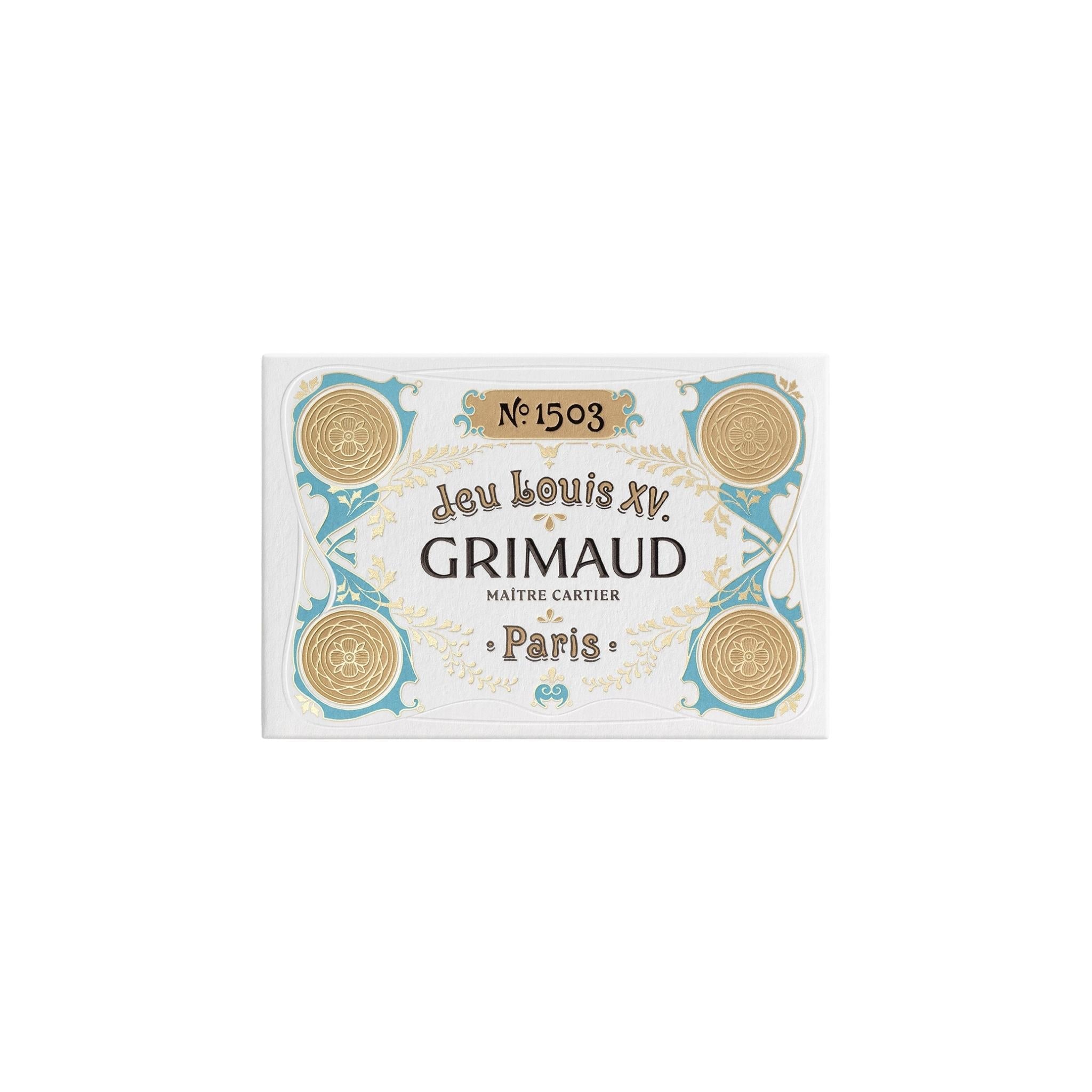 Dolphin Blue playing card back design Grimaud Louis XV deck, ornate floral motif and vintage French pattern