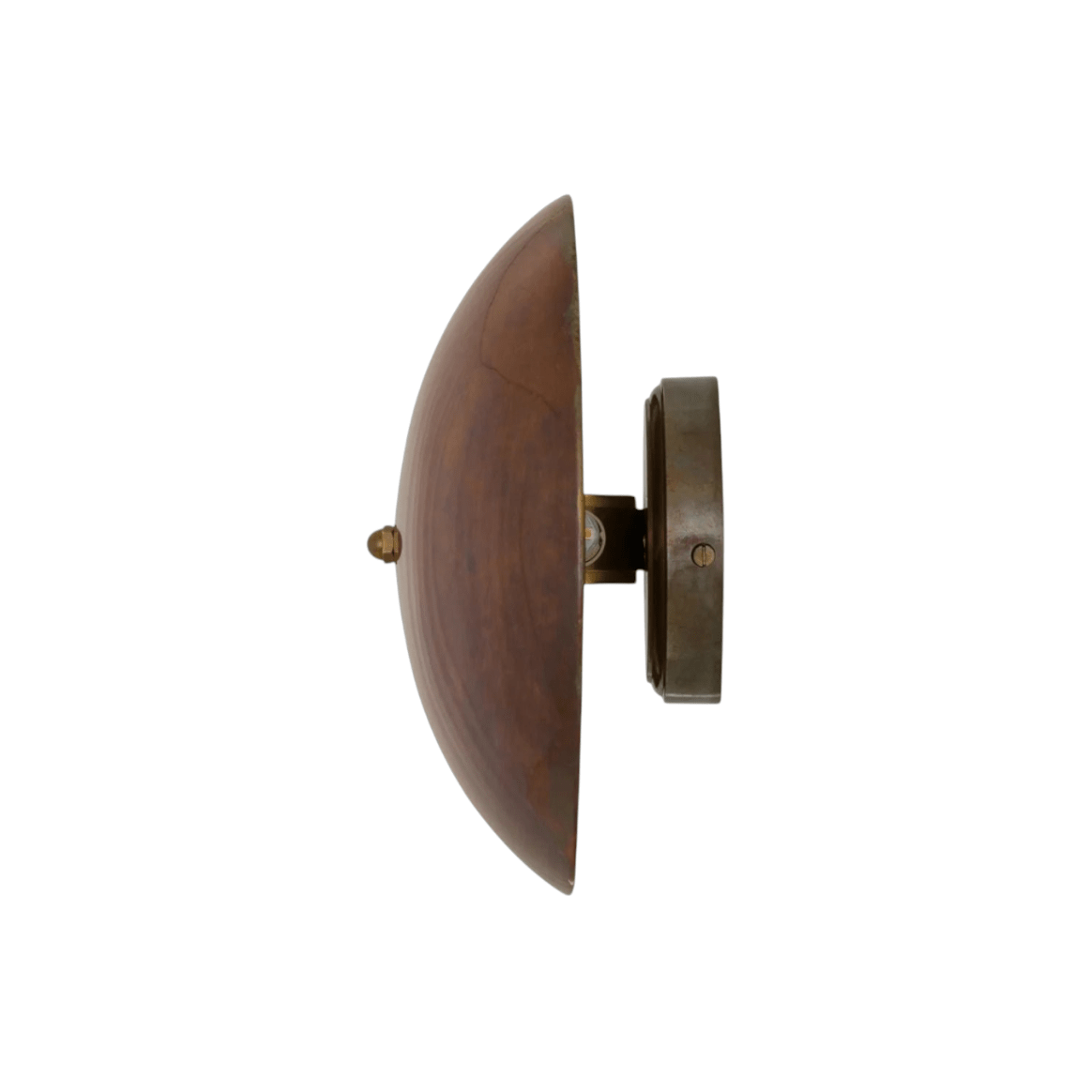 Calimia Home Luqa wall light in antique brass with a contemporary inward-facing dish design for a halo light effect.