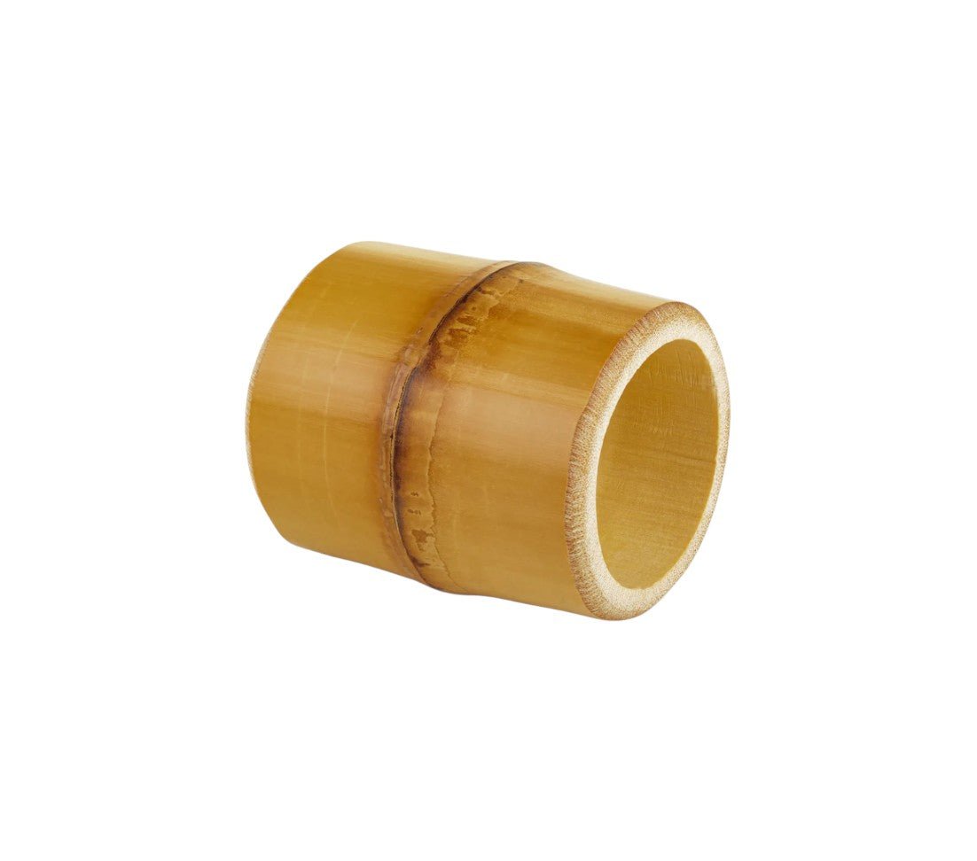 Calimia Home natural bamboo napkin ring with a cylindrical design and organic wood texture.