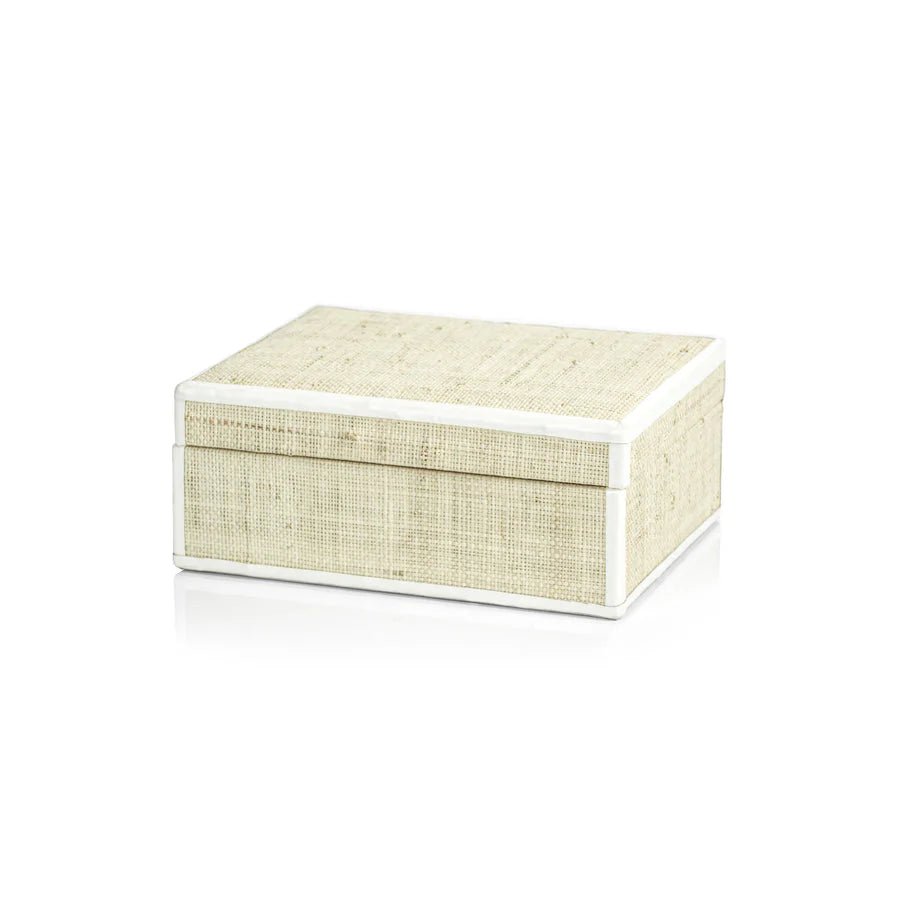 Natural Raffia Box with Leather Trim small size detail