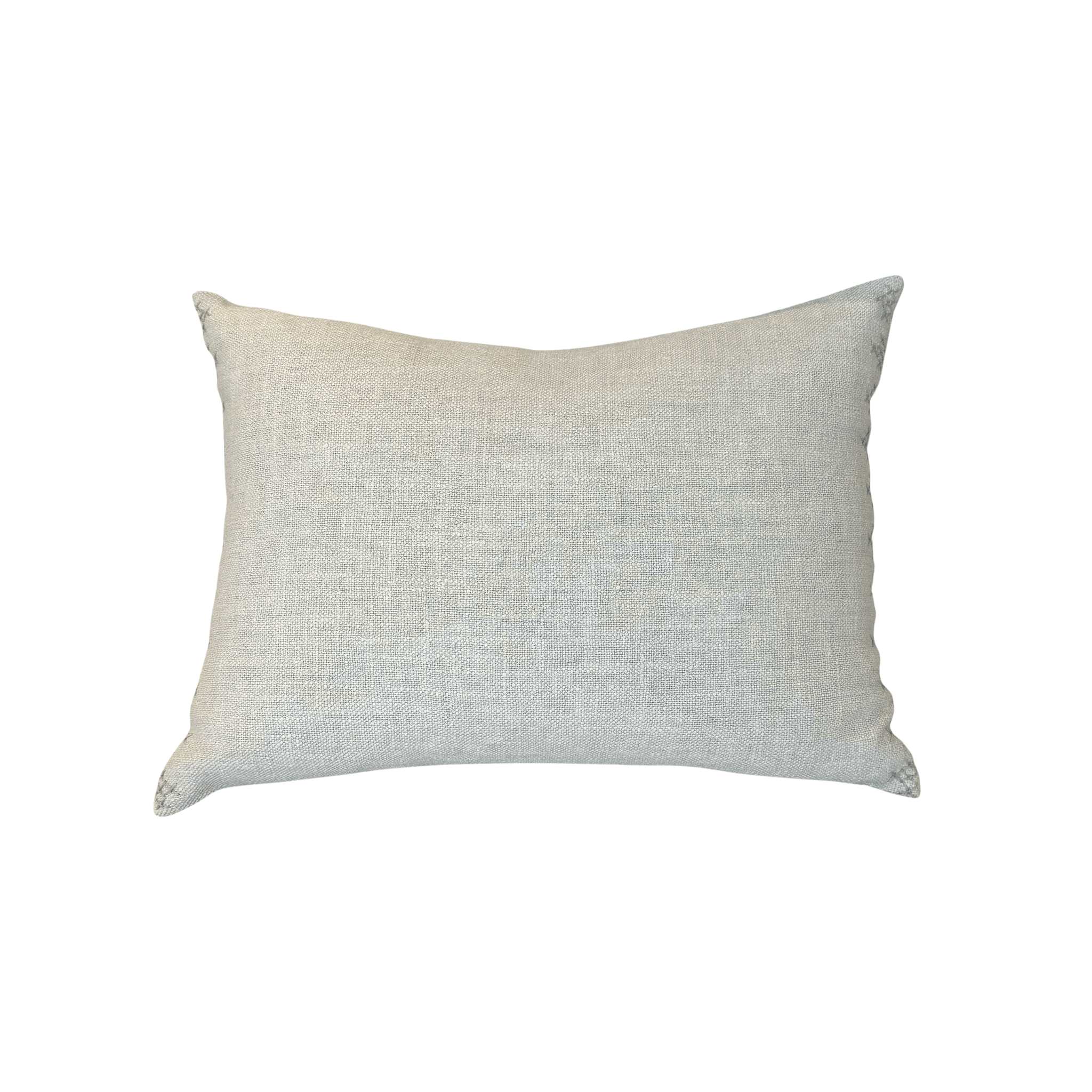 Dahlia Lumbar Pillow by One Bi One — Belgian linen with wool hand embroidery, 18" × 13", handcrafted in Gothenburg, Sweden