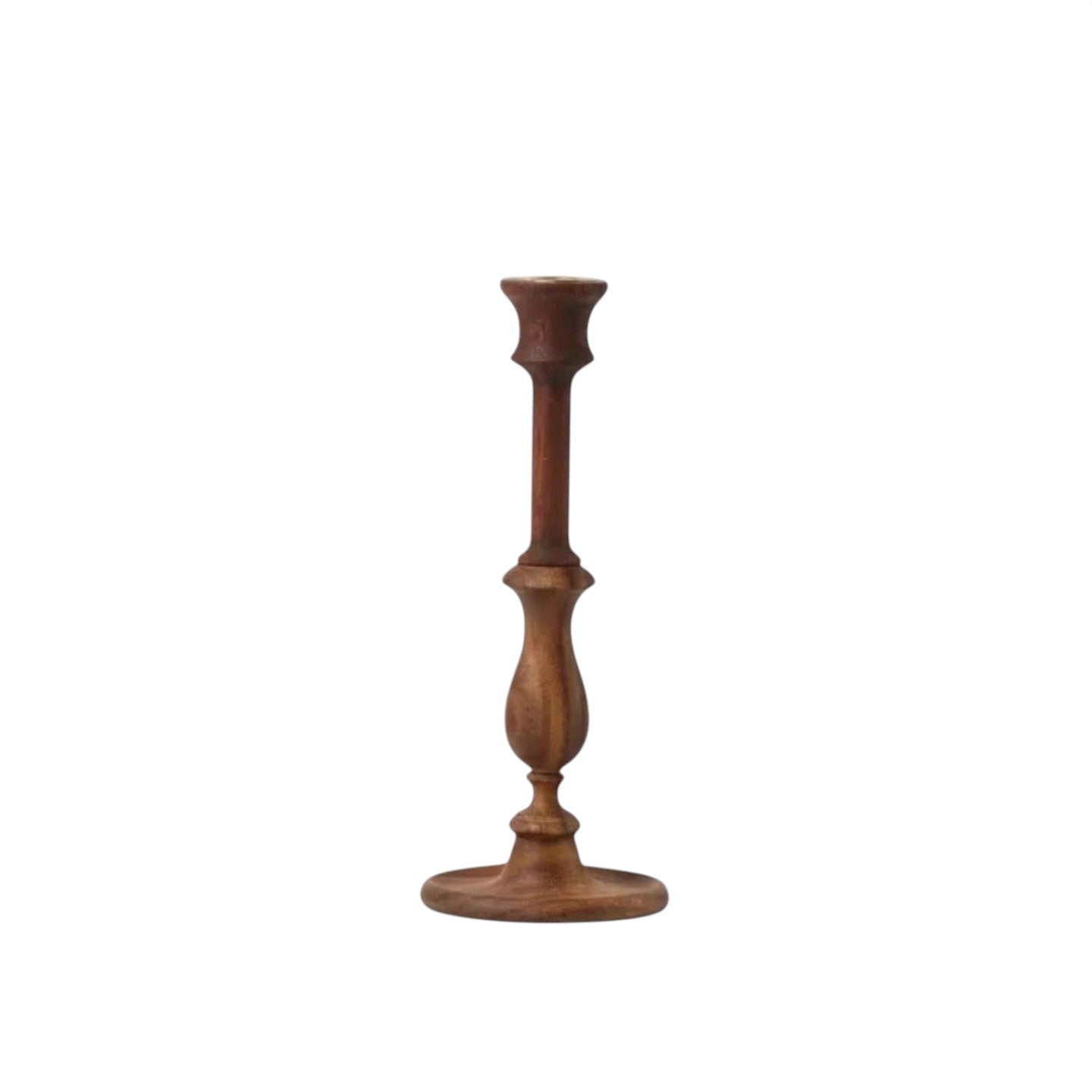 Calimia Home Piccola black Siris wood candle stick with a classic turned stem and sturdy base for taper candles.