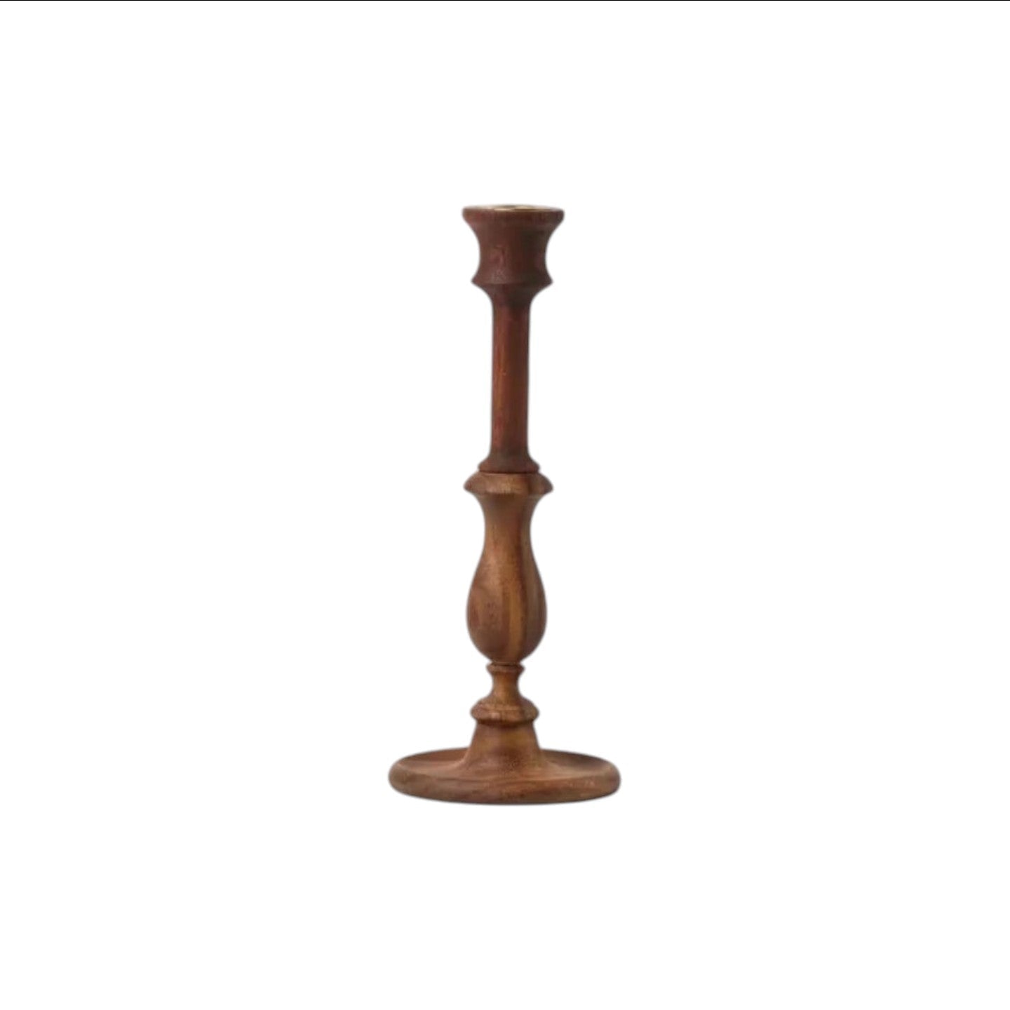 Calimia Home Piccola black Siris wood candle stick with a classic turned stem and sturdy base on a white background.