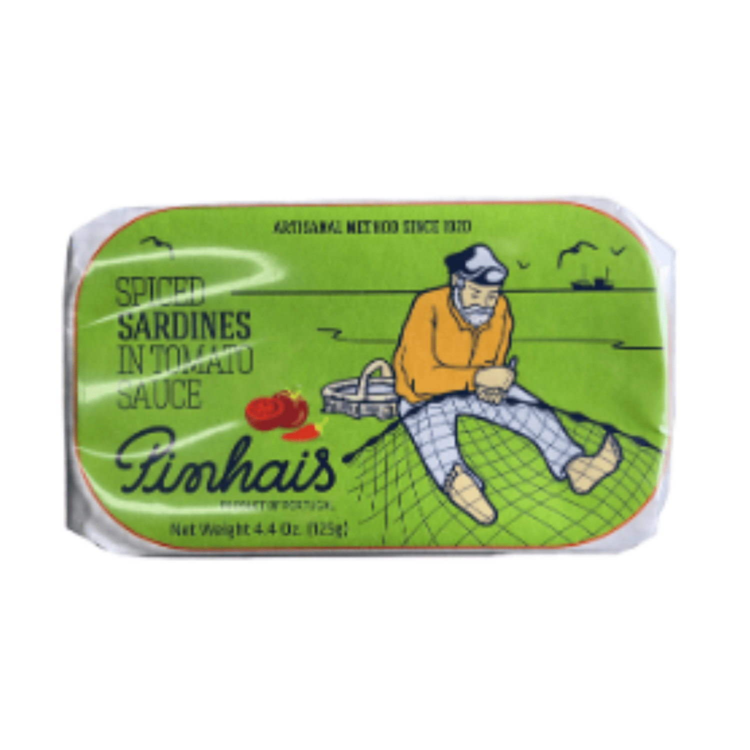 Back label of Pinhais spiced sardines tin