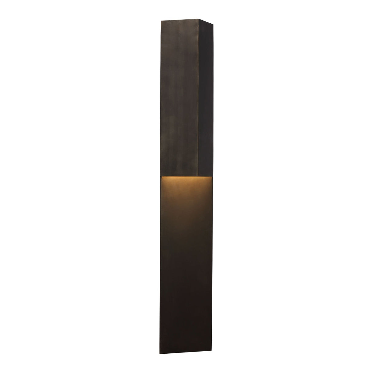 Rega Folded Sconce in Bronze, three-quarter view showing the angled fold and slim 3.25 inch profile
