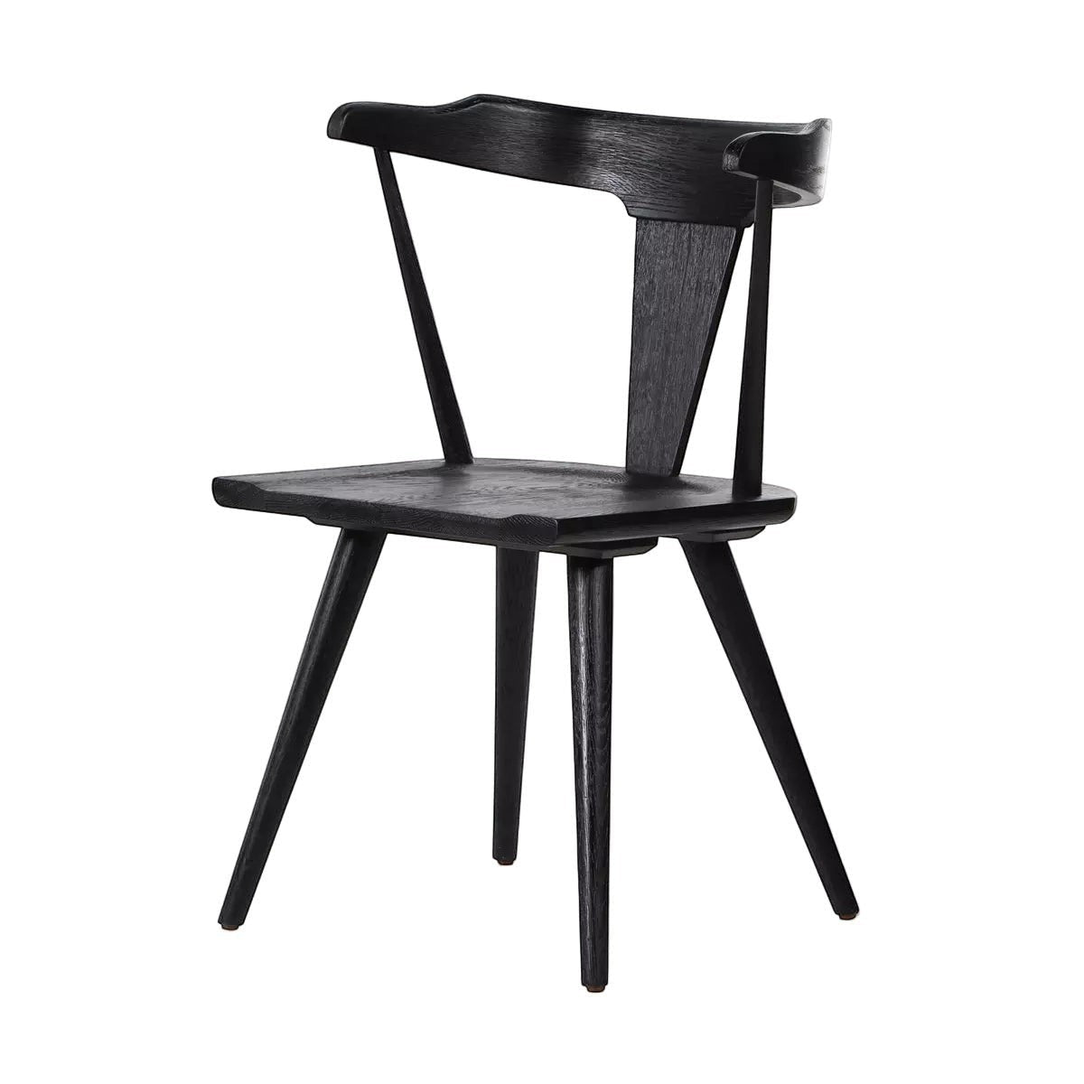 Calimia Home Ripley dining chair in black oak with a sculptural mid-century Windsor-inspired bowed silhouette.