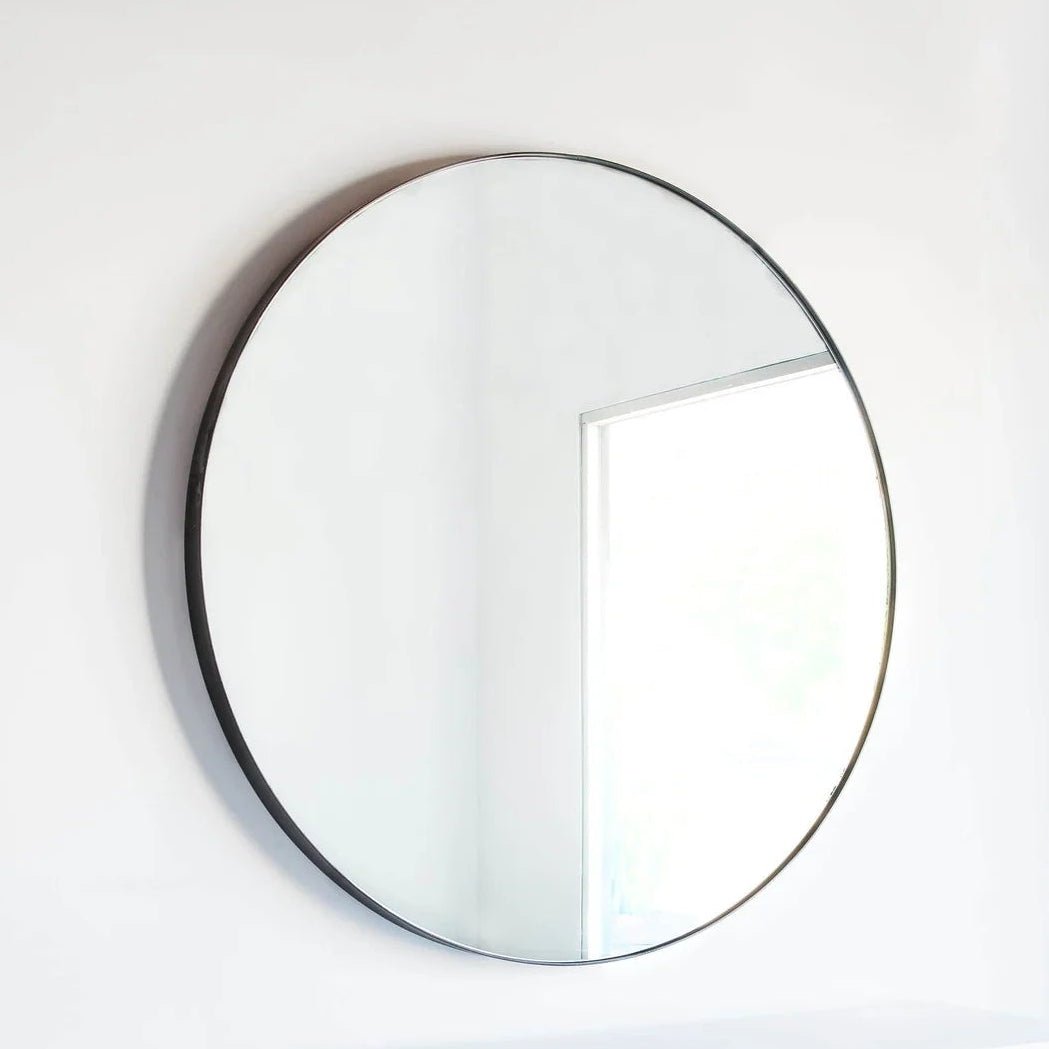 Round Chambers Mirror, 72 inch, in a black welded steel frame by Croft House