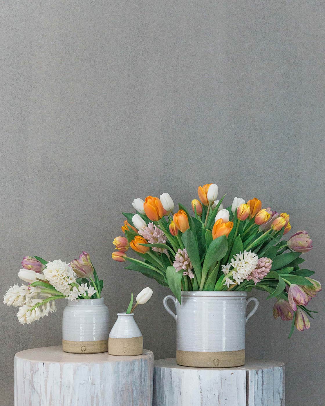 Silo Crock used as vase with flowers, Farmhouse Pottery stoneware