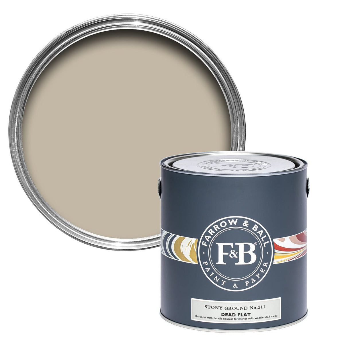 Farrow & Ball Stony Ground No.211 paint tin and color swatch