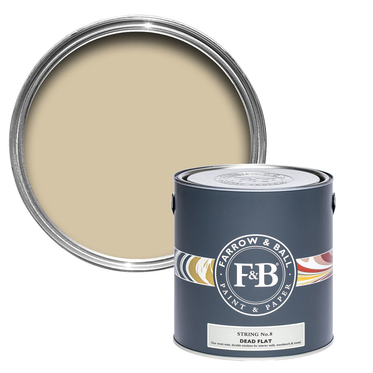 Farrow & Ball String No.8 paint tin and color swatch