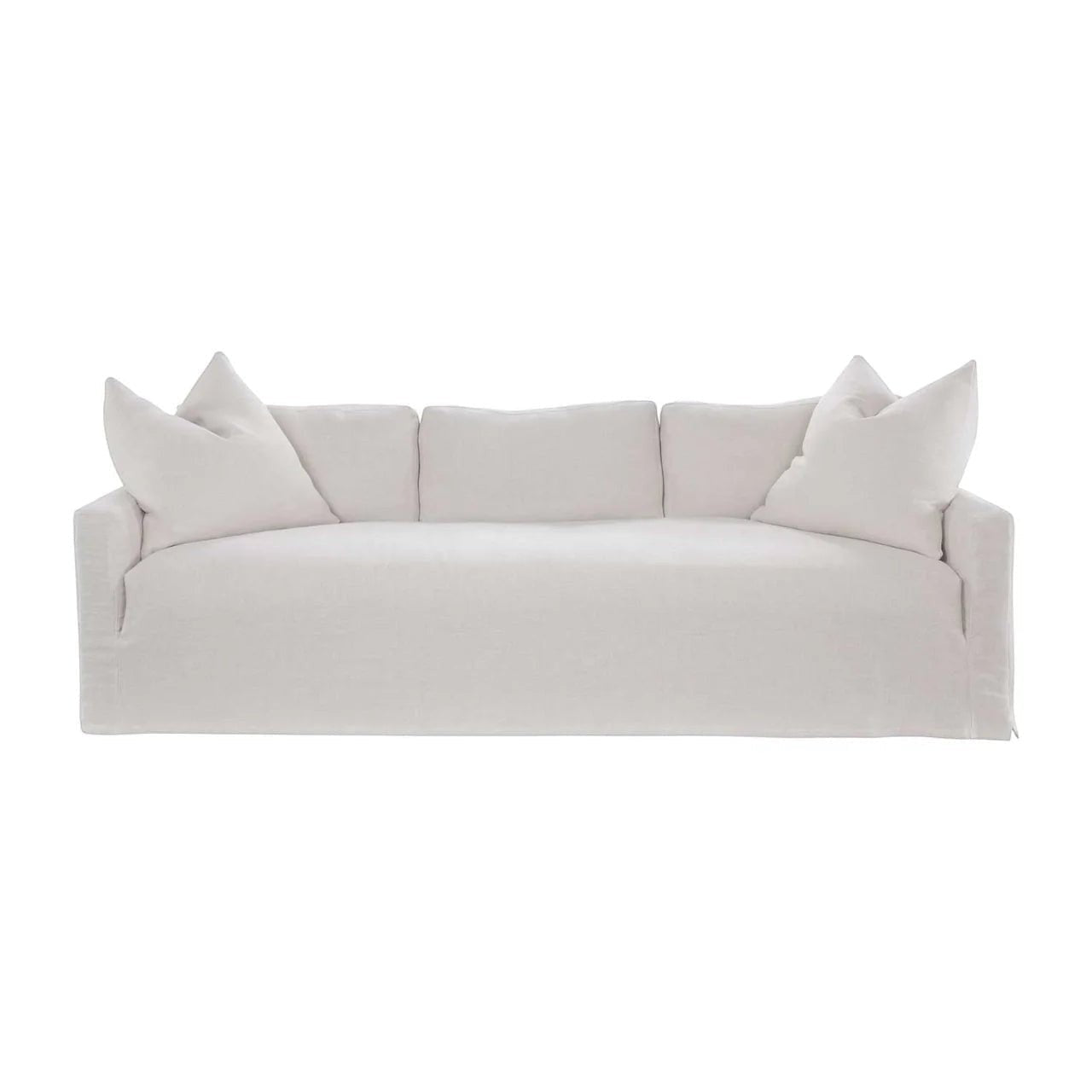 Calimia Home Terris Sofa in Oyster Haze Belgian linen with track arms and a plush bench seat on a white background