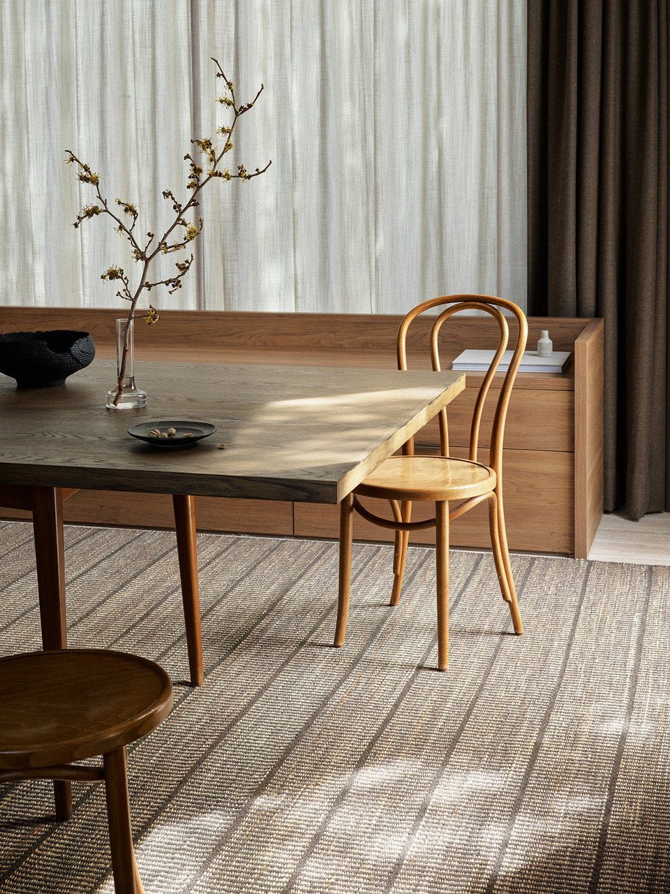 Trellis Rug by Armadillo, handwoven wool and jute rug, styled in a room at Calimia Home