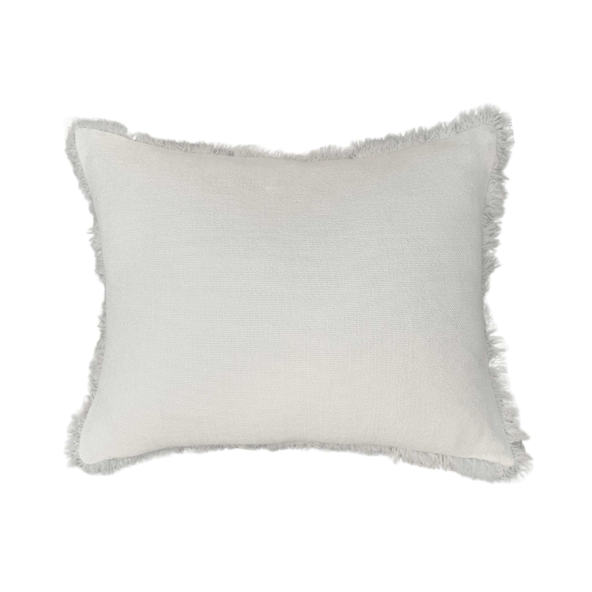 Vera Pillow by One Bi One — white Belgian linen with delicate fringe trim, handcrafted in Gothenburg, Sweden